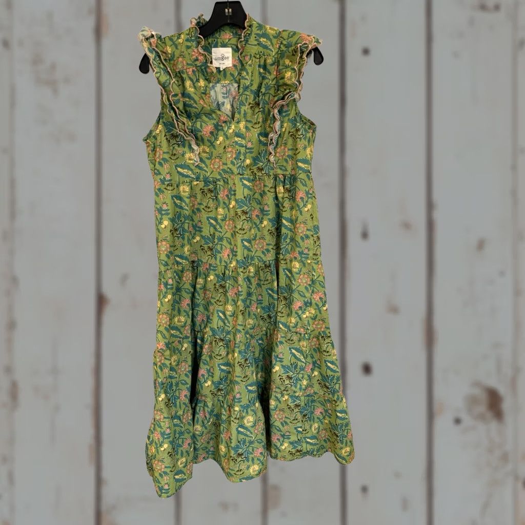 Vintage VINTAGE Umgee green Floral Garden Print Silky Cotton Tiered flutter Midi Dress Small Womens" Size S / US 4 / IT 40 - 1 Thumbnail