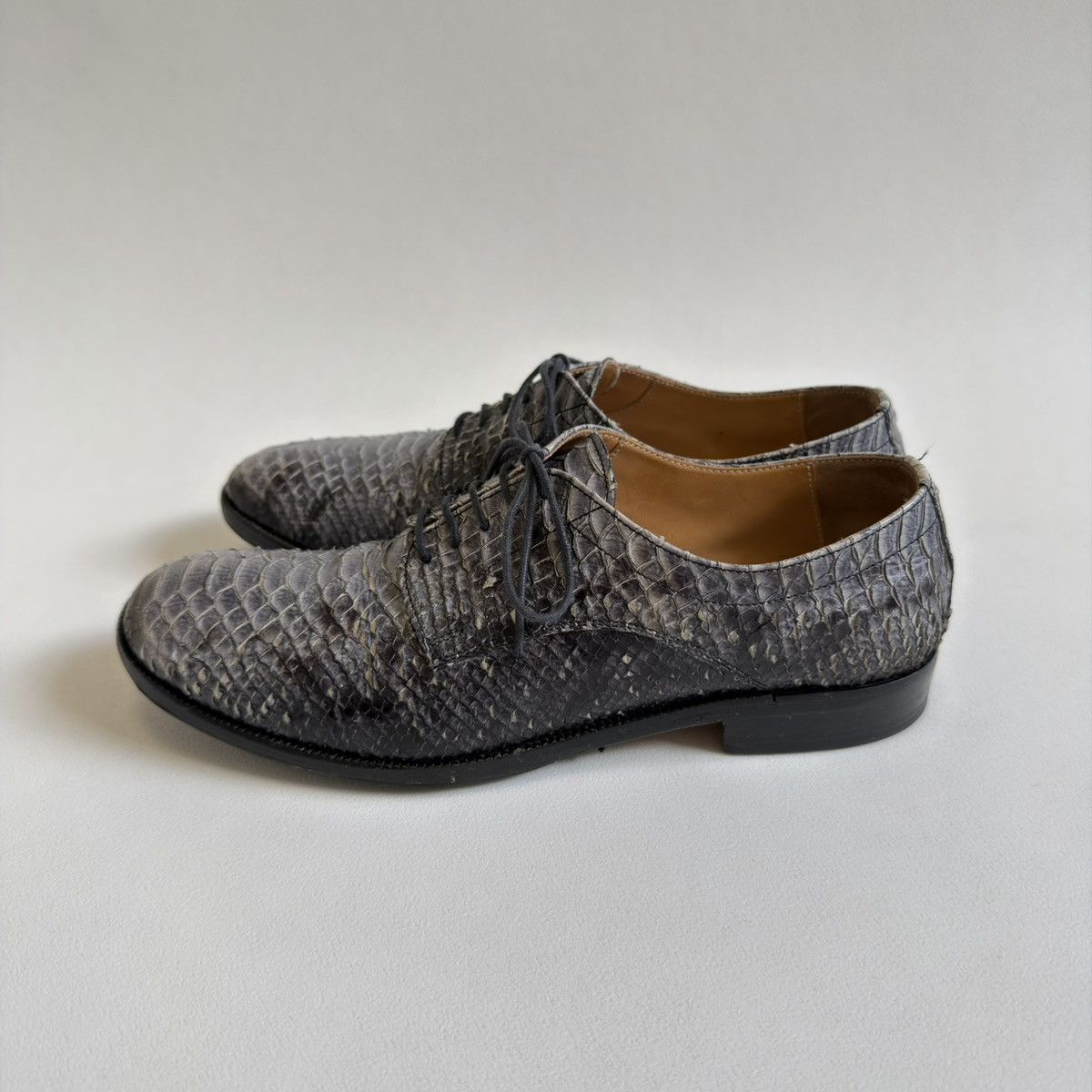 Maison Margiela Gray Snakeskin Lace Up Leather Shoes Size US 7 / IT 37 - 4 Thumbnail