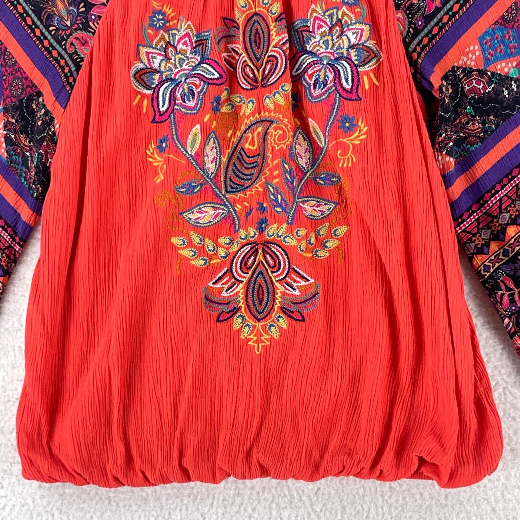 Soft Surroundings Soft Surroundings Blame Rio Embroidered Shirt Womens Long Sleeve Size M Orange Casual Bohemian Womens Regular Sleeve Shirt Size M / US 6-8 / IT 42-44 - 5 Thumbnail