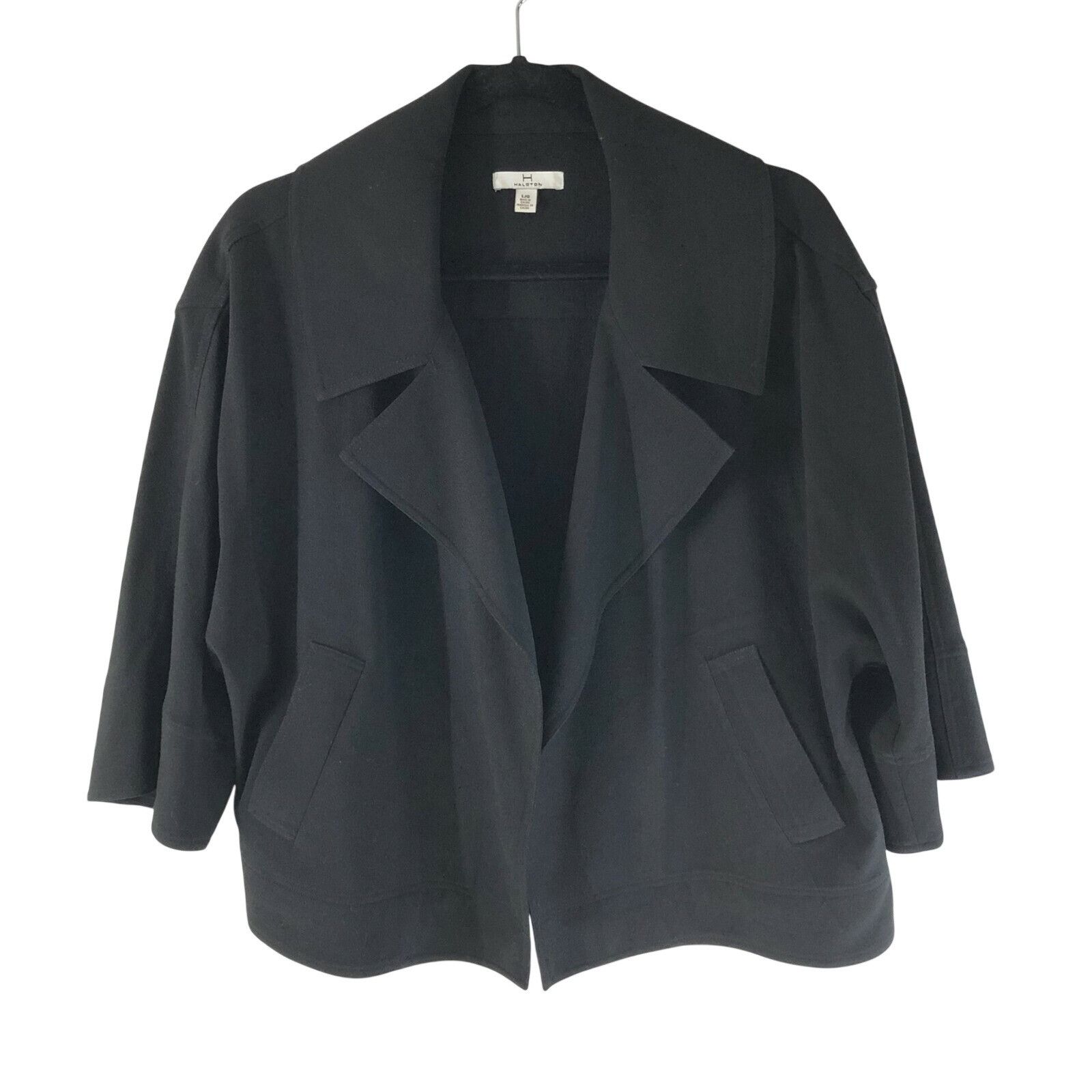 Other H Halston Womens Jacket 3/4 Sleeve Open Front Collar Black S Size L / US 10 / IT 46 - 1 Thumbnail
