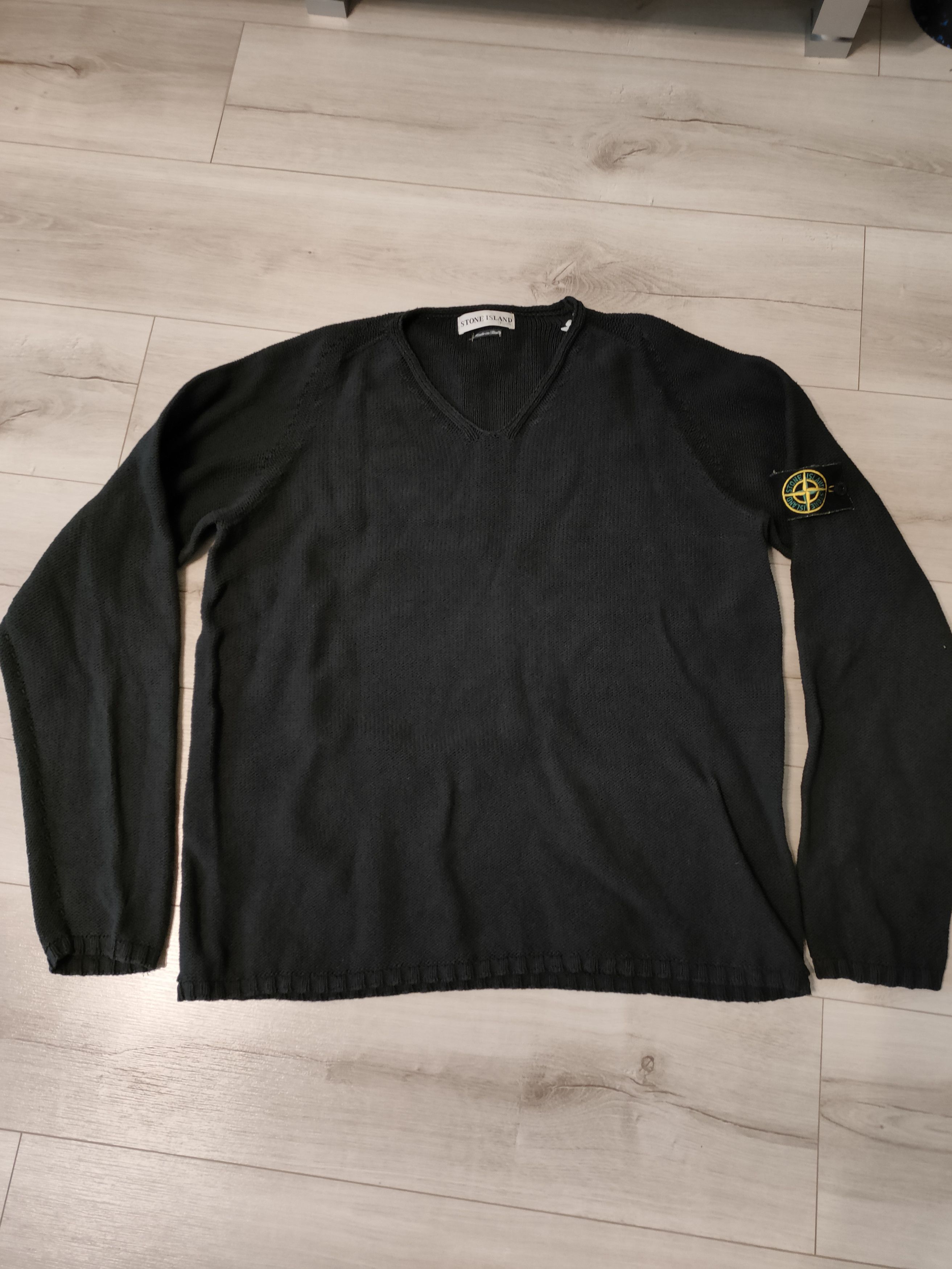 image of Stone Island V Neck Sweater 2001 in Black, Men's (Size Large)