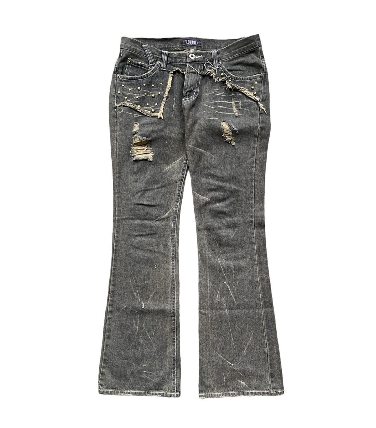 image of If Six Was Nine Lowbox Studded Flare Denim in Grey, Men's (Size 31)