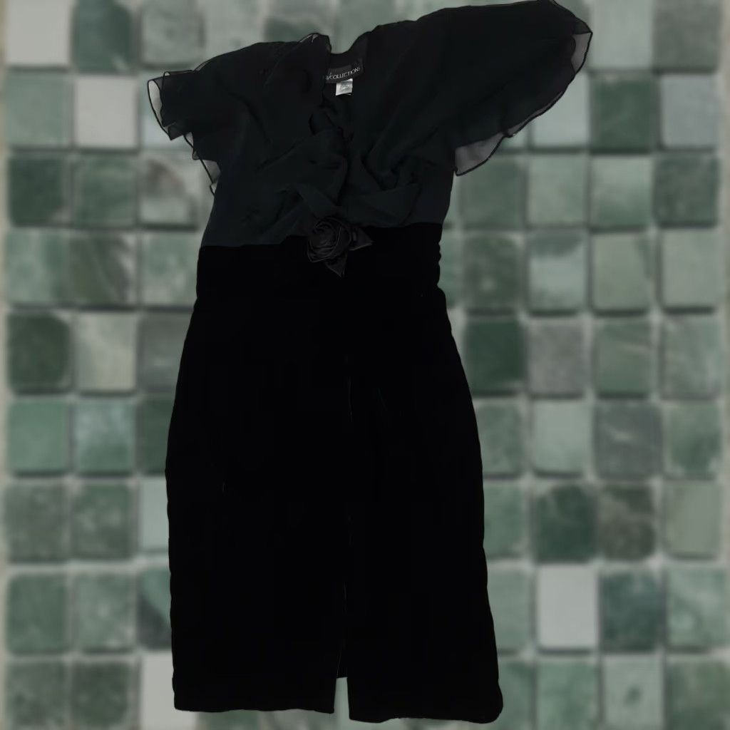 Vintage VINTAGE BB Collections Dress Women Knee Length 10 Black Floral Ruched Short Sleeve Sheath Cocktail Black Multi Women 90s Size L / US 10 / IT 46 - 1 Thumbnail