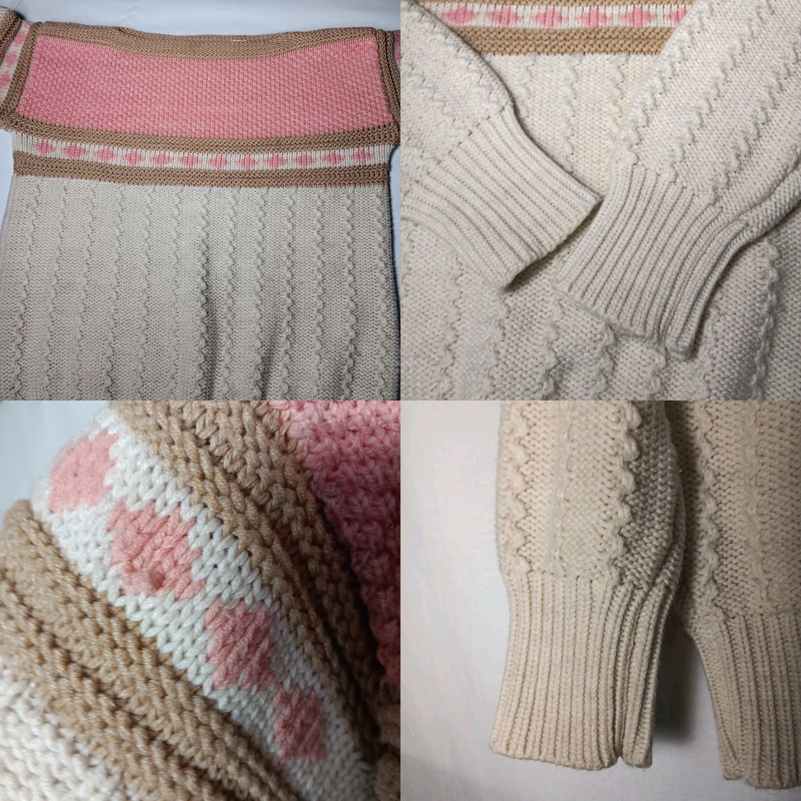 Vintage VINTAGE Evian Jrs Sweater Pullover M Cream Pink Brown Chunky Boat Neck Women Size M / US 6-8 / IT 42-44 - 10 Thumbnail