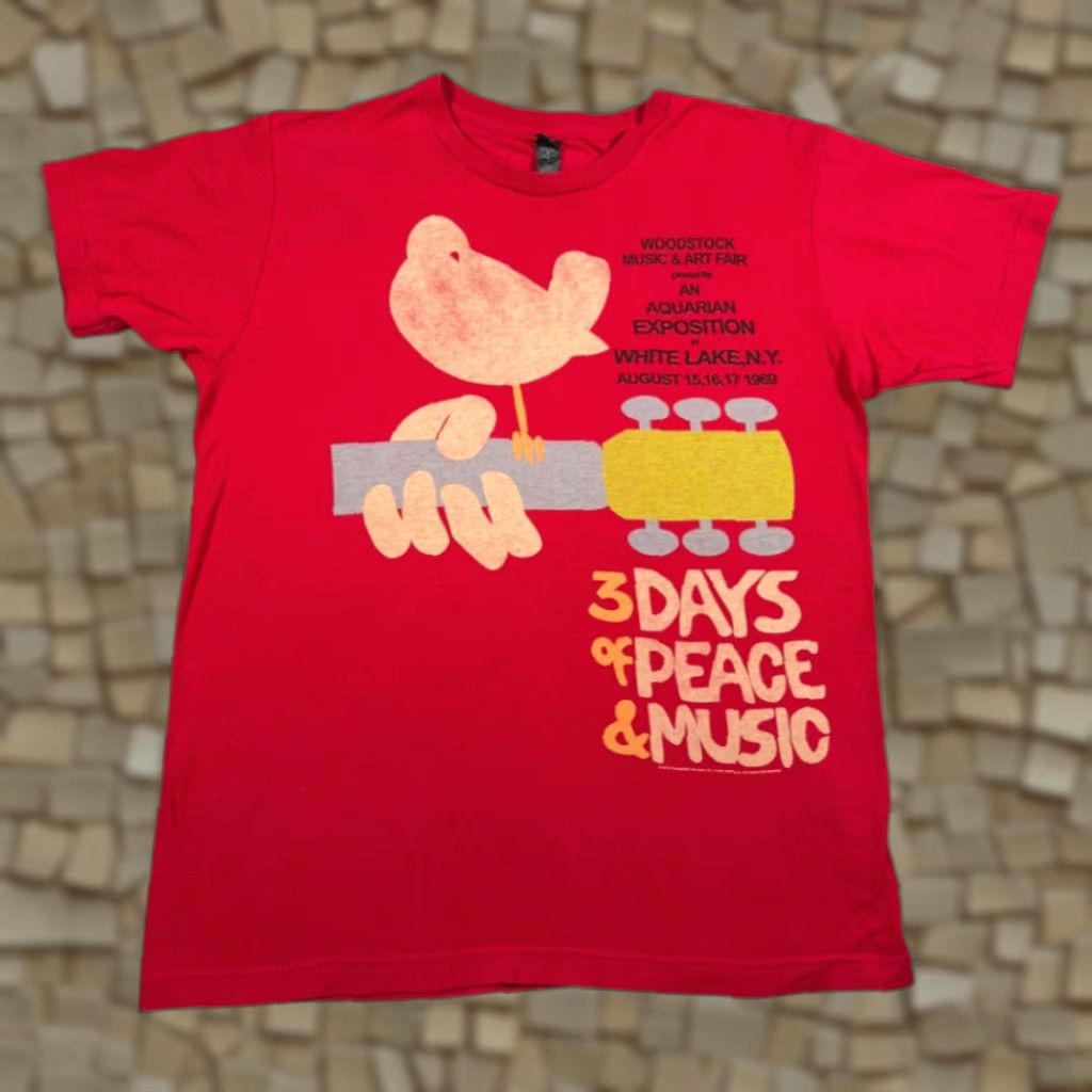 Tultex VINTAGE Woodstock Shirt Adult MEDIUM Red 60s Band Music Festival Art Fair Hippie Reprint Size US M / EU 48-50 / 2 - 1 Thumbnail