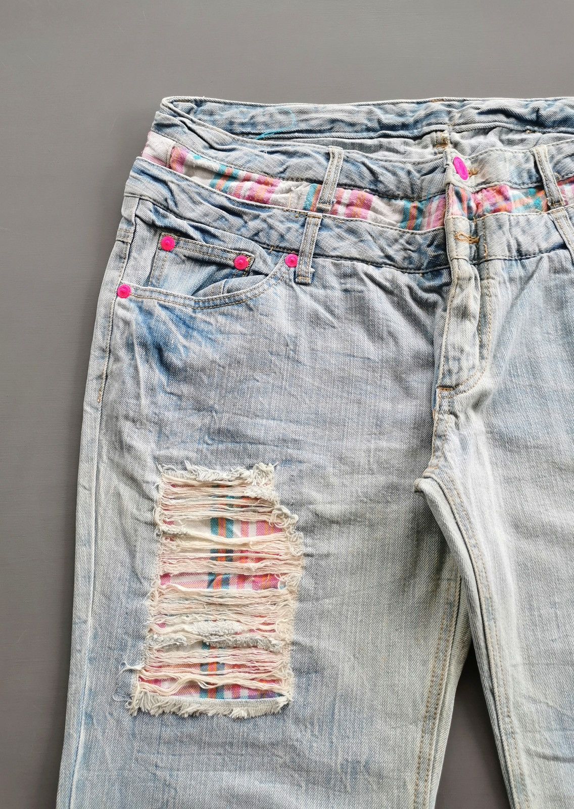 If Six Was Nine Unbrand Double Waist Patchwork Distressed Jeans Size US 37 - 1 Thumbnail