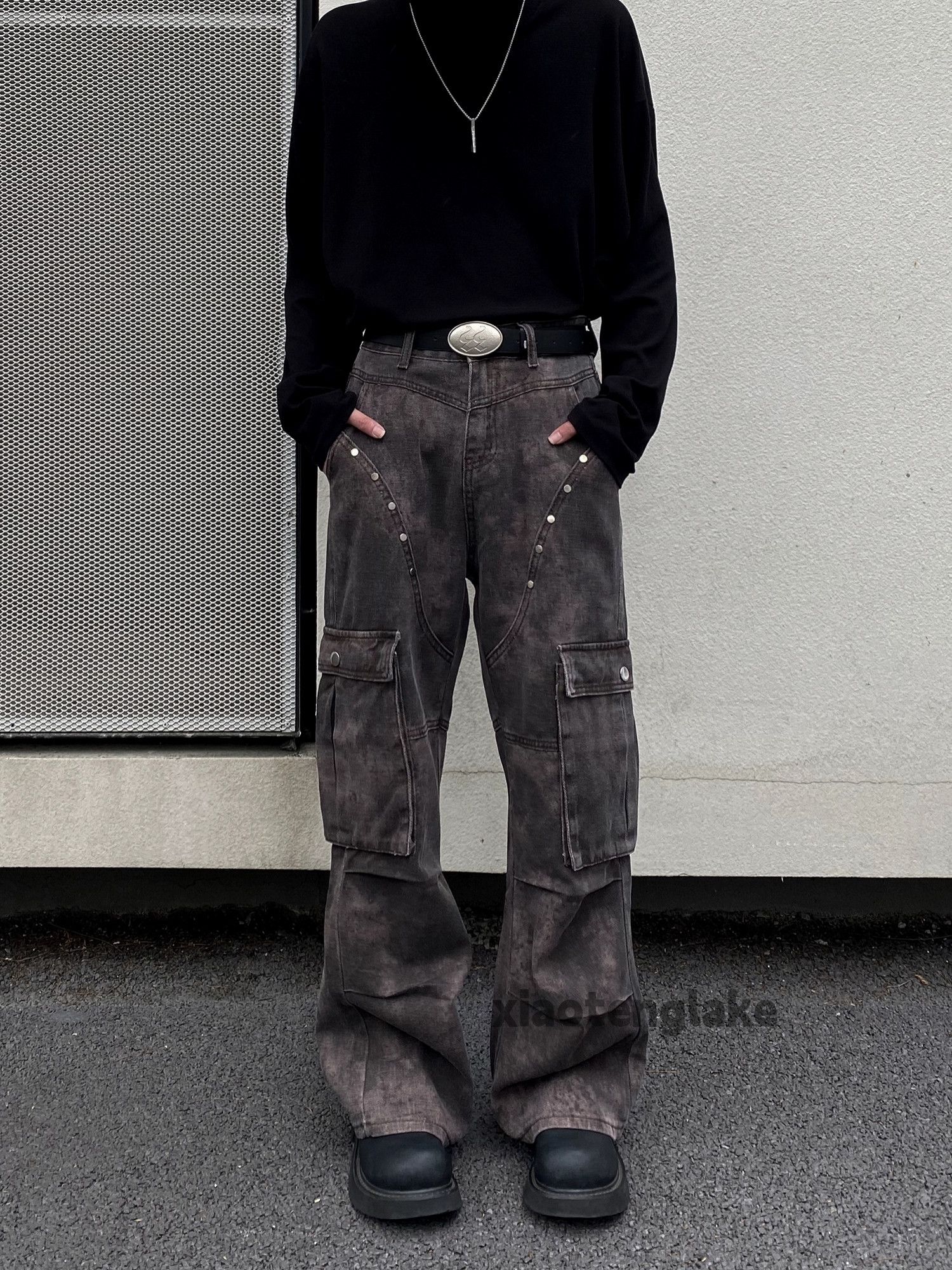 Japanese Brand × Vintage washed faded tie dye pattern patchwork flared cargo pants Size US 32 / EU 48 - 1 Thumbnail