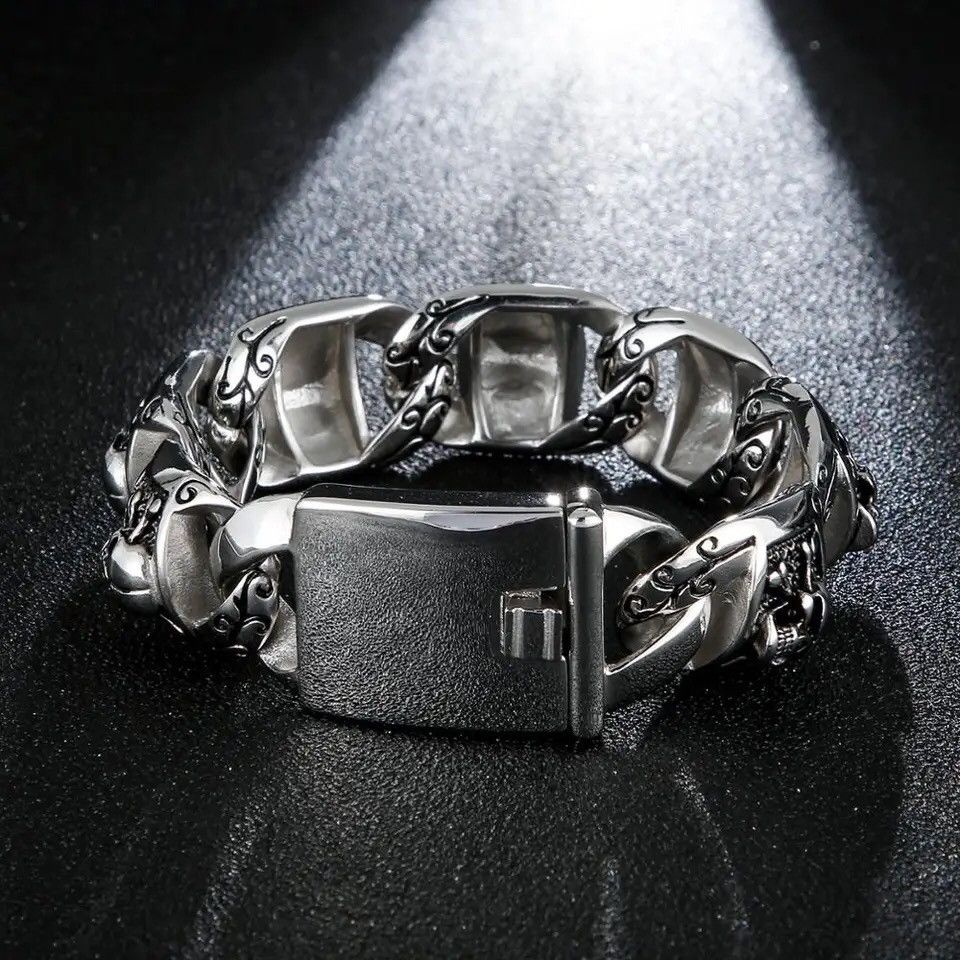 Other 20cm Skull BraceletMen Stainless Steel Heavy Male Bangle Size ONE SIZE - 2 Thumbnail