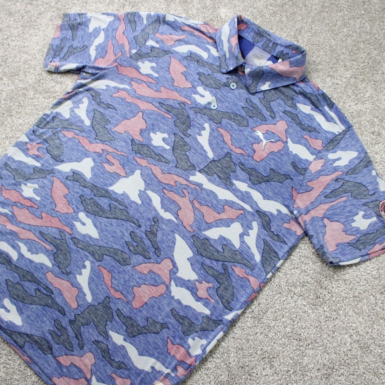 Puma PUMA Polo Shirt Mens Medium Blue Pink Camo Reverse Print Golf S/S Pullover Size US XL / EU 56 / 4 - 3 Thumbnail