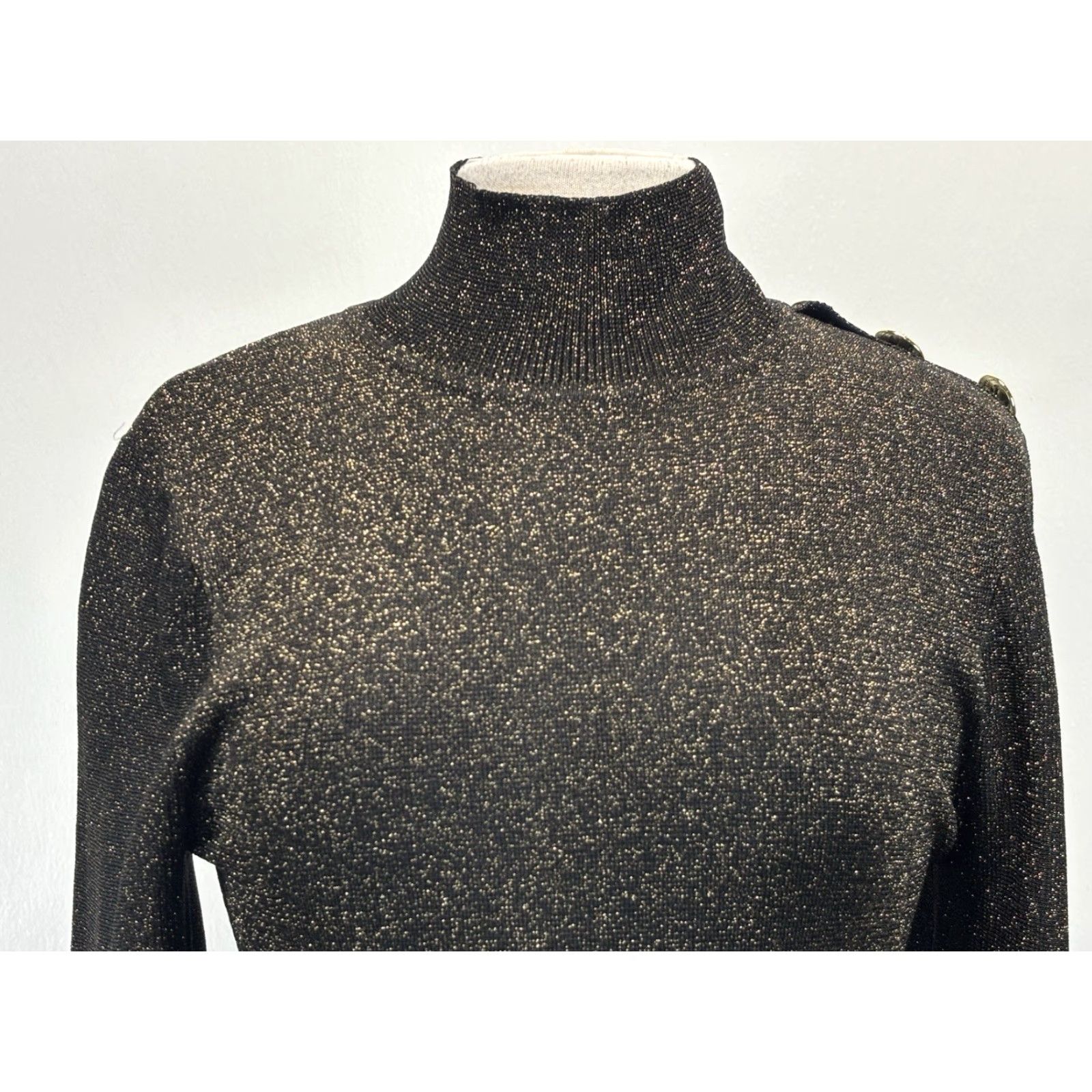 Vintage Rebecca Vallance Mancini Knit Mini Dress Womens Large Black Gold Metallic Flare Size L / US 10 / IT 46 - 5 Thumbnail