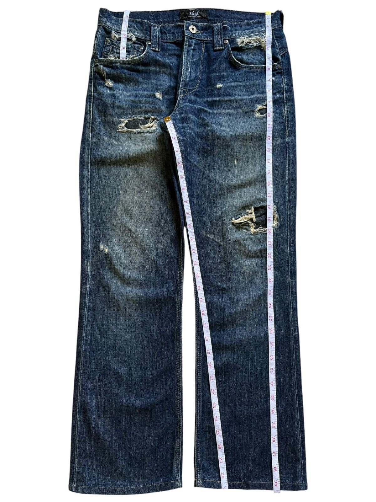 Japanese Brand Vintage Japanese Brand Blue Wash Distressed Bootcut Jeans Size US 32 / EU 48 - 14 Thumbnail