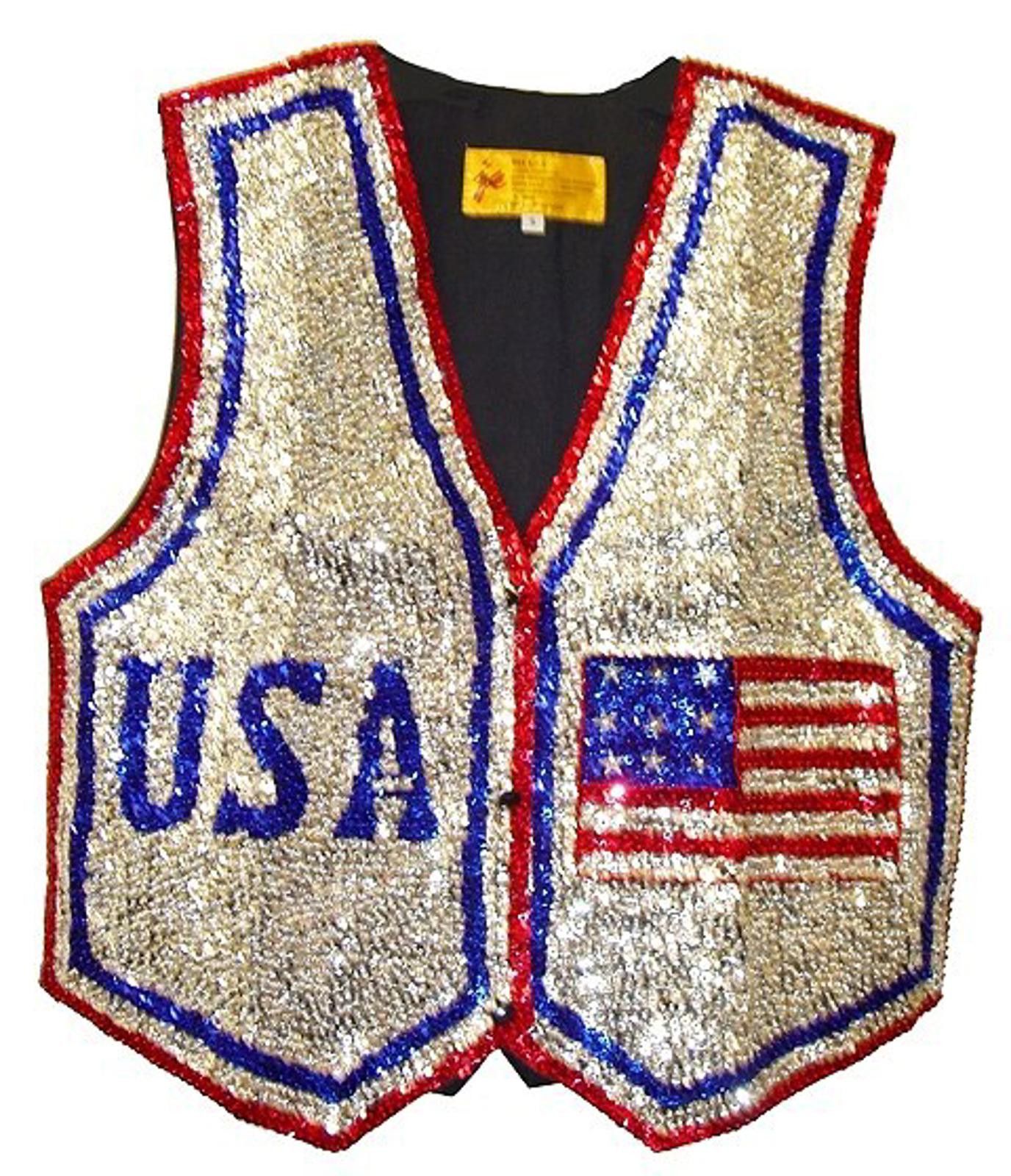 Designer Sequin Vest USA SILVER with USA Flag # 3 Size ONE SIZE - 1 Preview