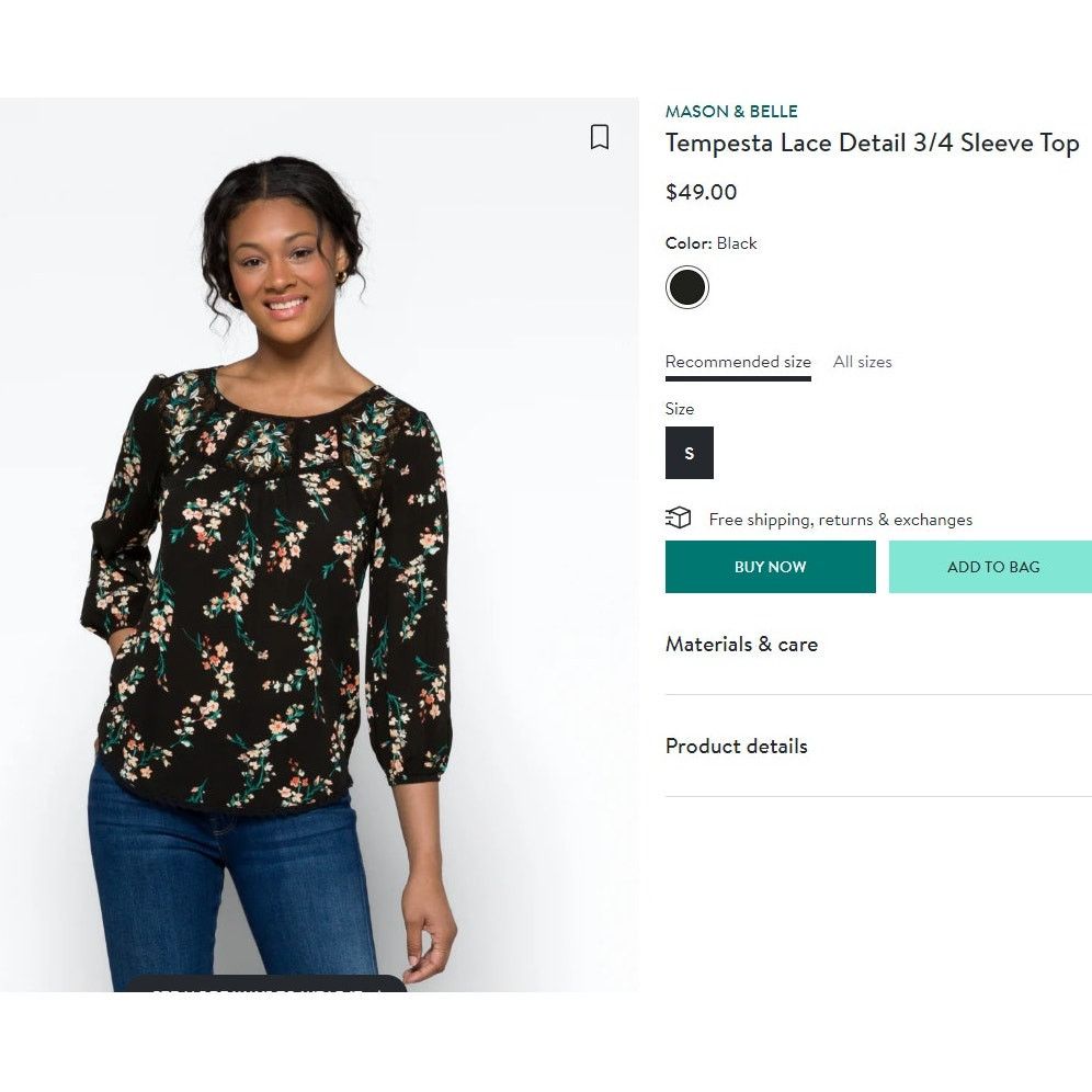 Other Tempesta Lace Detail 3/4 Sleeve Top - Stitch Fix Boho Blouse Size S / US 4 / IT 40 - 7 Thumbnail