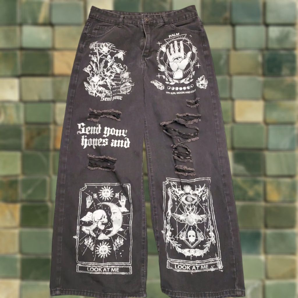 Vintage VINTAGE Rowme Jeans Womens XL Black Denim Baggy Distressed Zodiac Tarot Retro Jeans Womens XL Black Denim Baggy Distressed Zodiac Tarot Retro Mens? Size 40" / US 18 - 1 Thumbnail