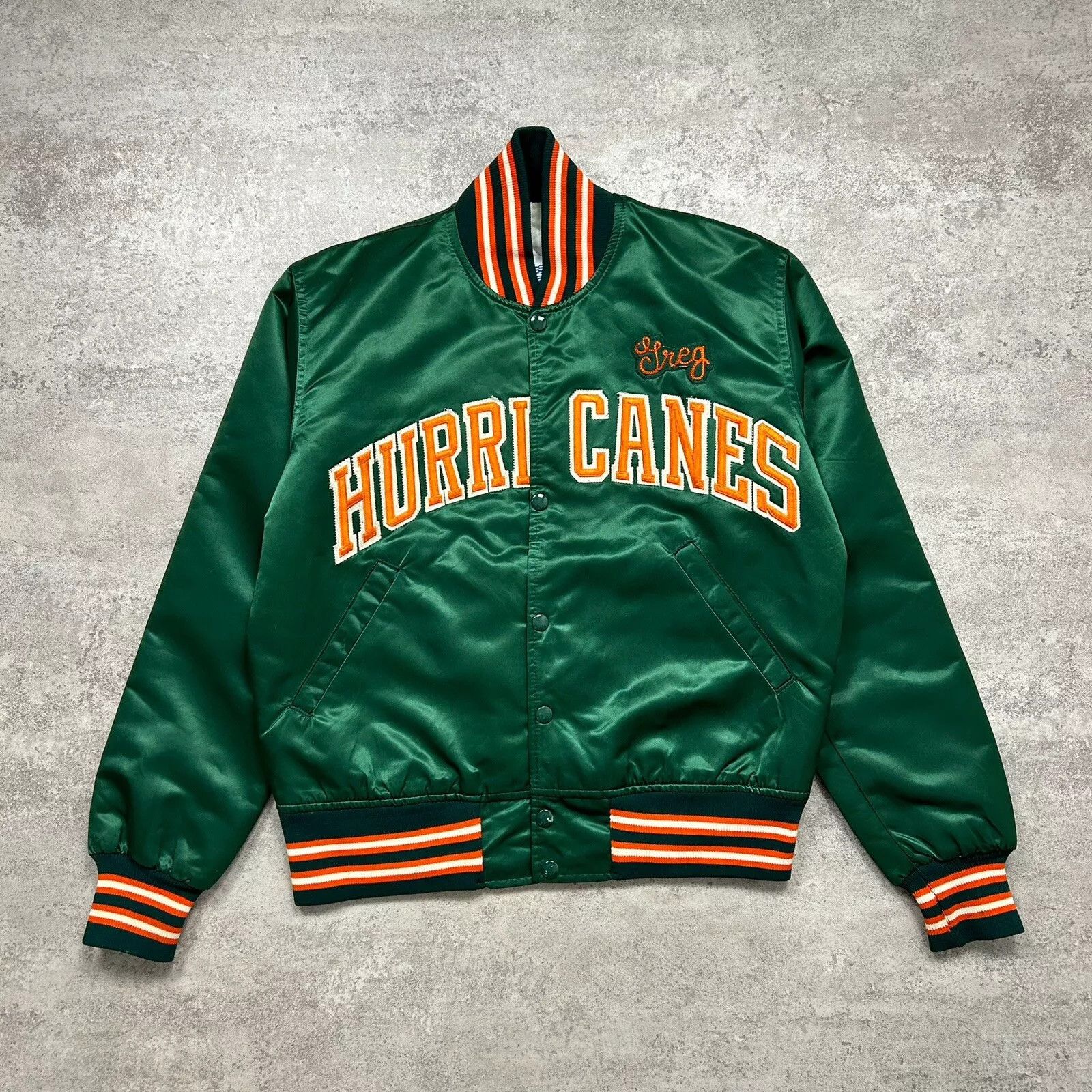 NCAA × Starter × Vintage MIAMI HURRICANES STARTER SATIN JACKET SPELLOUT SIZE S Size US S / EU 44-46 / 1 - 2 Thumbnail