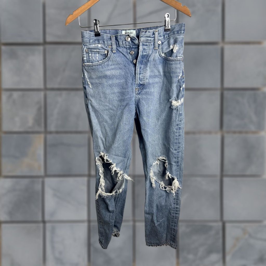 Agolde AGOLDE Jeans Womens 27 Distressed High Rise Relaxed Fit Cropped Denim Ripped Jeans Size 29" - 1 Thumbnail