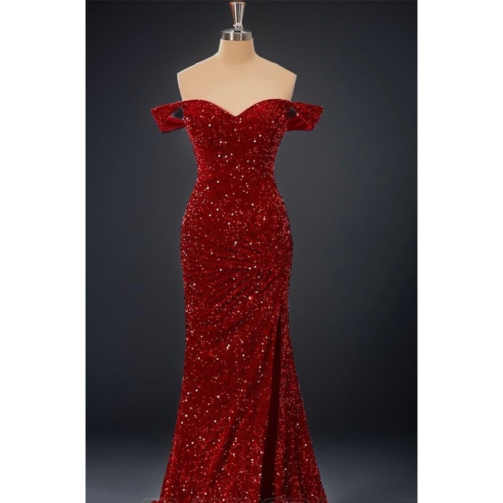 Other Timeless Sheath/Column Off-the-Shoulder Sweep Train Velvet S Size XS / US 0-2 / IT 36-38 - 12 Thumbnail