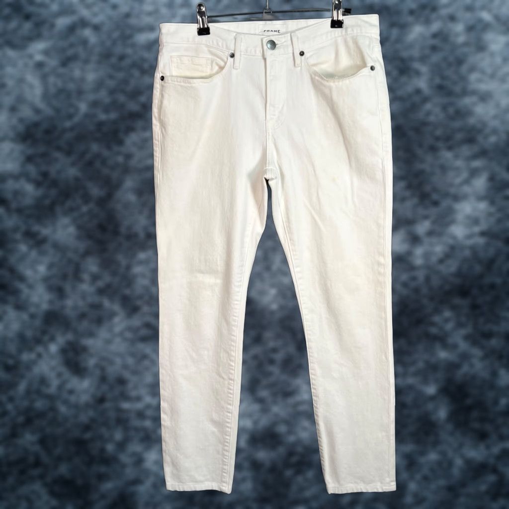 Frame FRAME Jeans Men's Size 30 Skinny White Cotton Denim 5-Pocket Rise Mid Inseam 29 Adult Mens Skinny Jeans and Pants Size US 30 / EU 46 - 1 Thumbnail