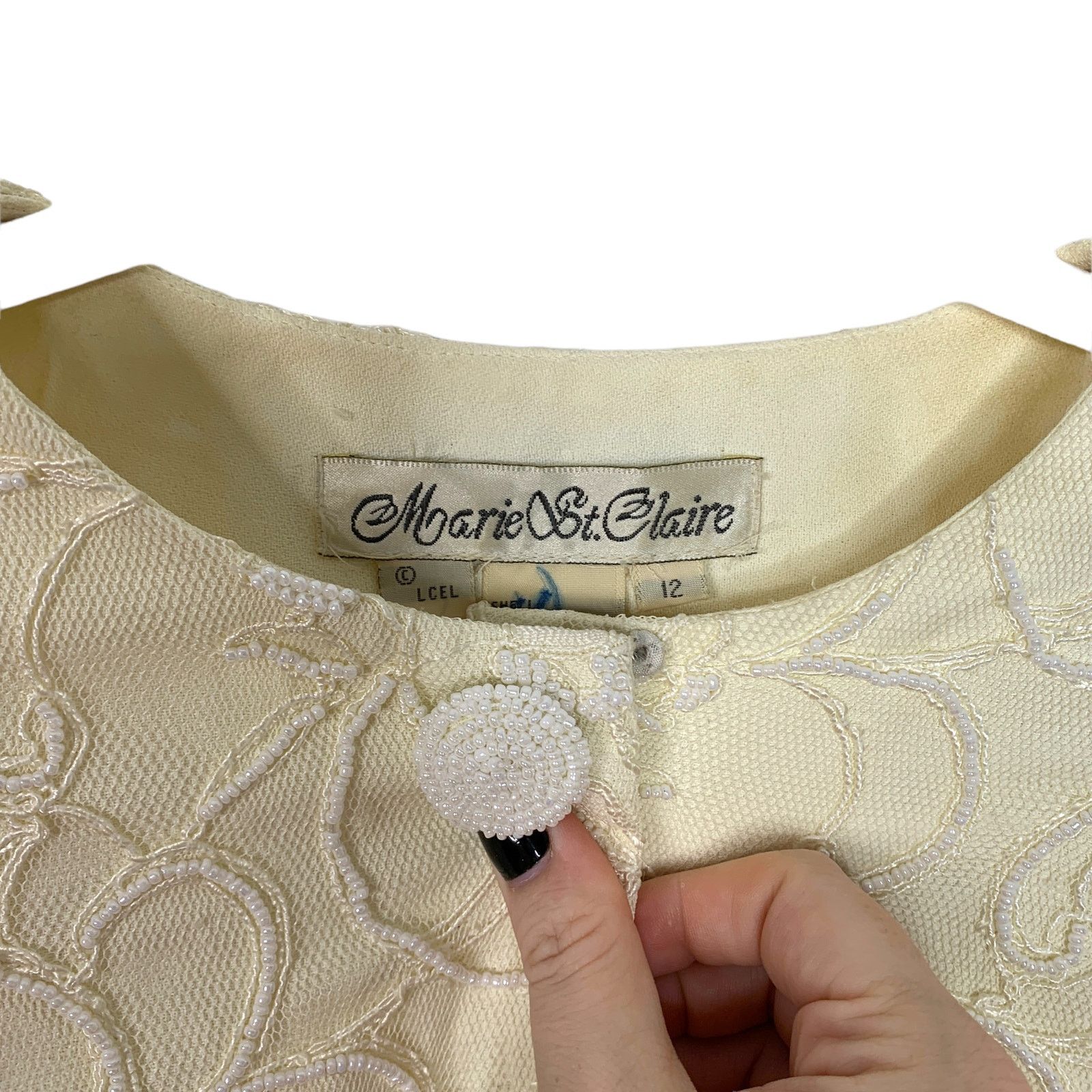 Vintage Vintage Marie St. Claire Beaded Jacket Blazer Cream Size 12 Size XL / US 12-14 / IT 48-50 - 3 Thumbnail