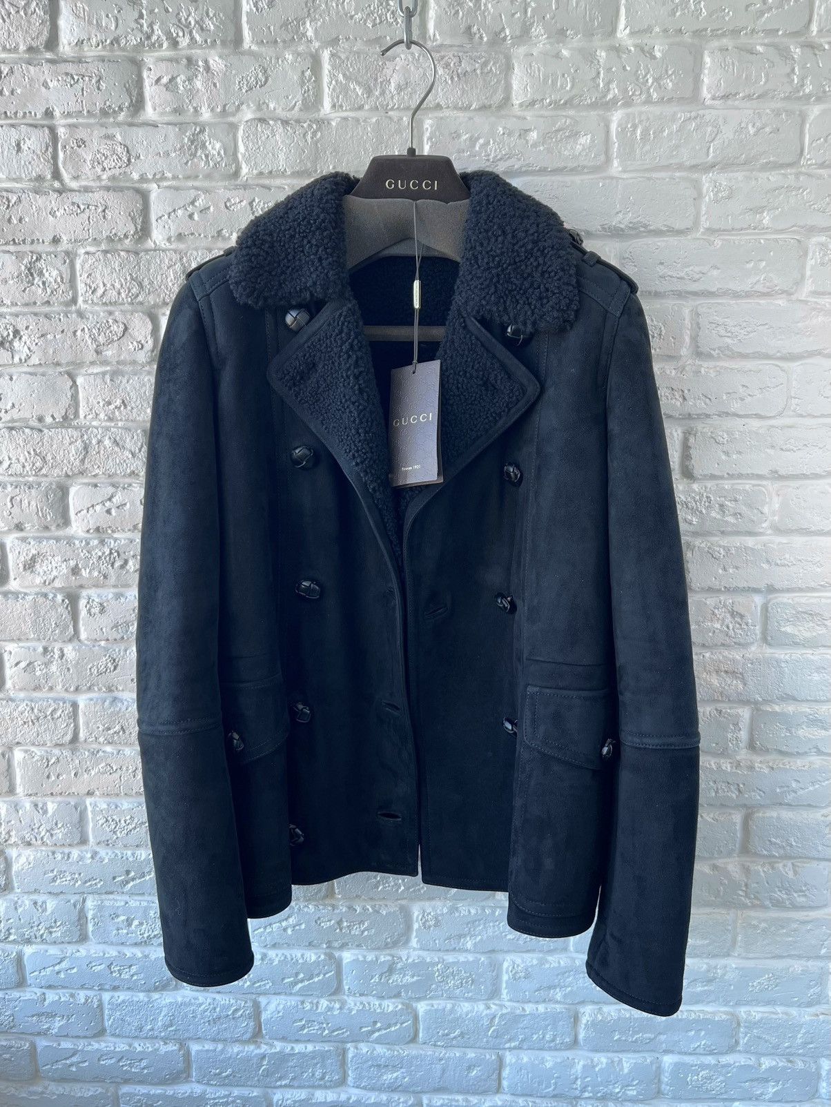 Gucci Gucci Leather Double-Breasted Shearling Jacket Size S / US 4 / IT 40 - 1 Thumbnail