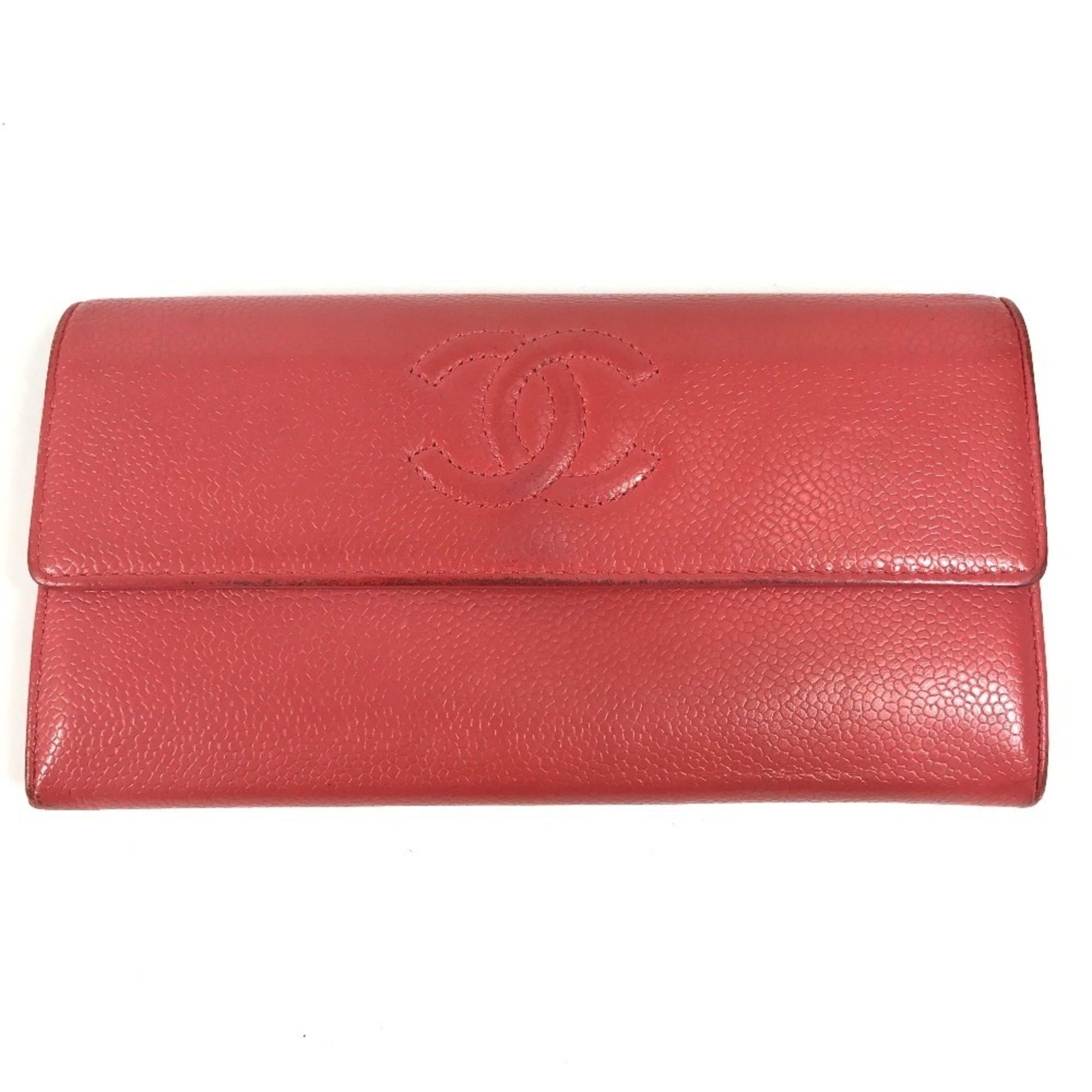Chanel CHANEL CC Coco Mark Logo Long Wallet, Flap Closure, Caviar Leather, Men's & Women's, Red Size ONE SIZE - 1 Thumbnail