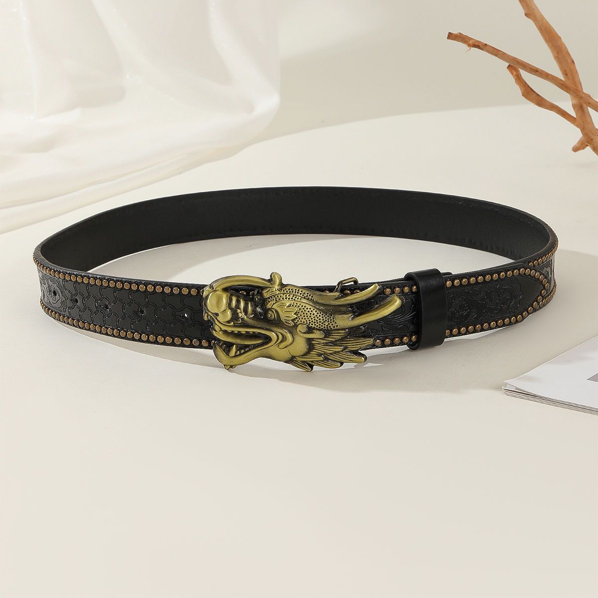 Designer Dragon Retro Vintage Belt Riveted Belts Menswear Accessories Size ONE SIZE - 4 Thumbnail
