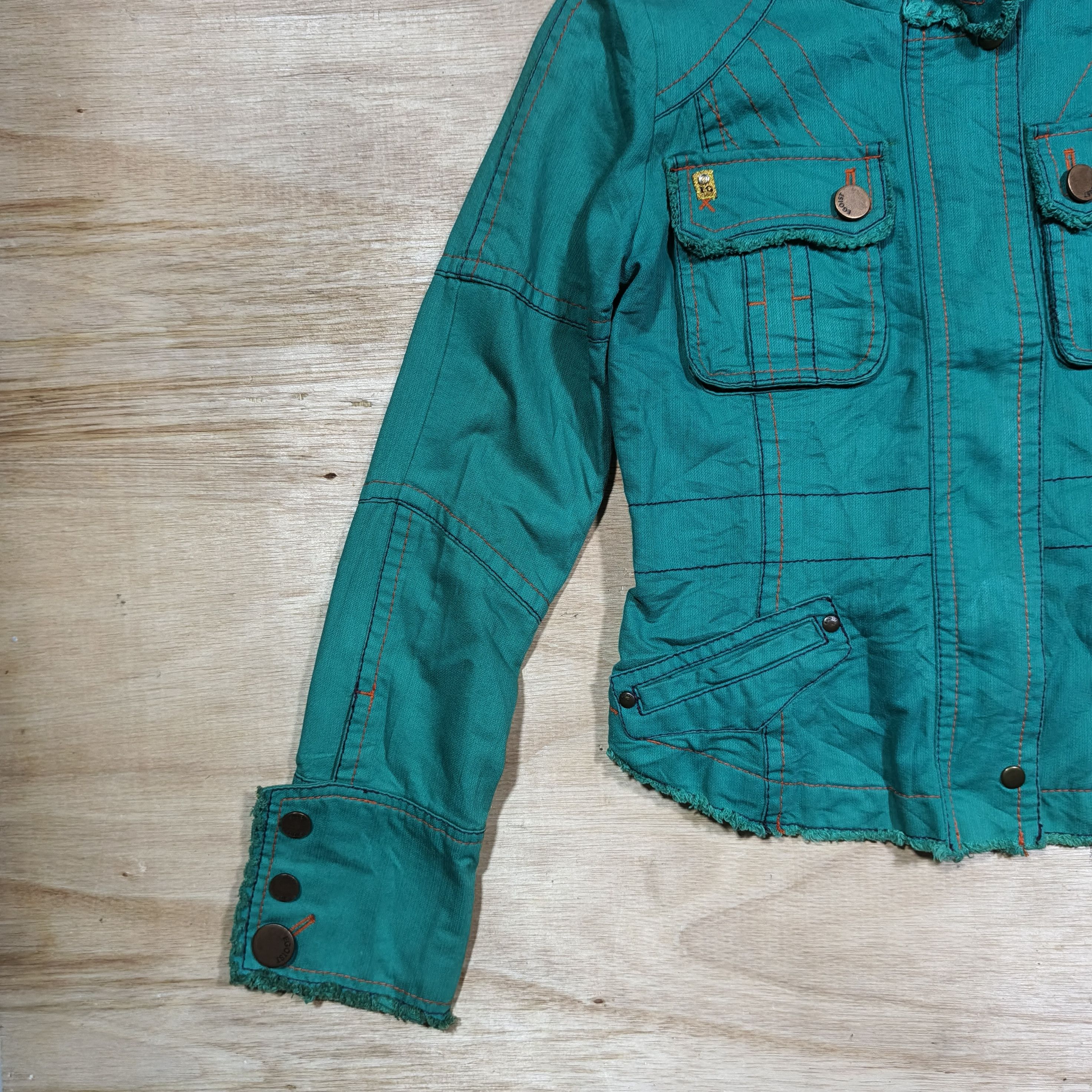 Japanese Brand EGOIST Turquoise Green Raw Hem Moto Jacket Size M / US 6-8 / IT 42-44 - 4 Thumbnail