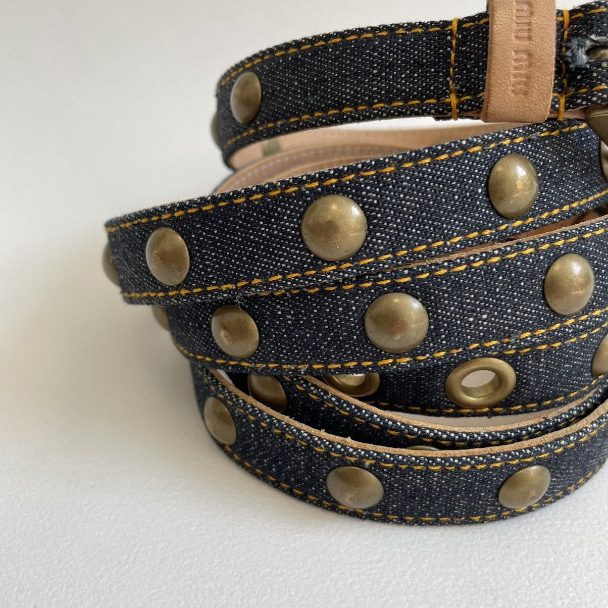 Miu Miu Blue Studded Denim Double Wrap Belt Size 32 - 7 Thumbnail