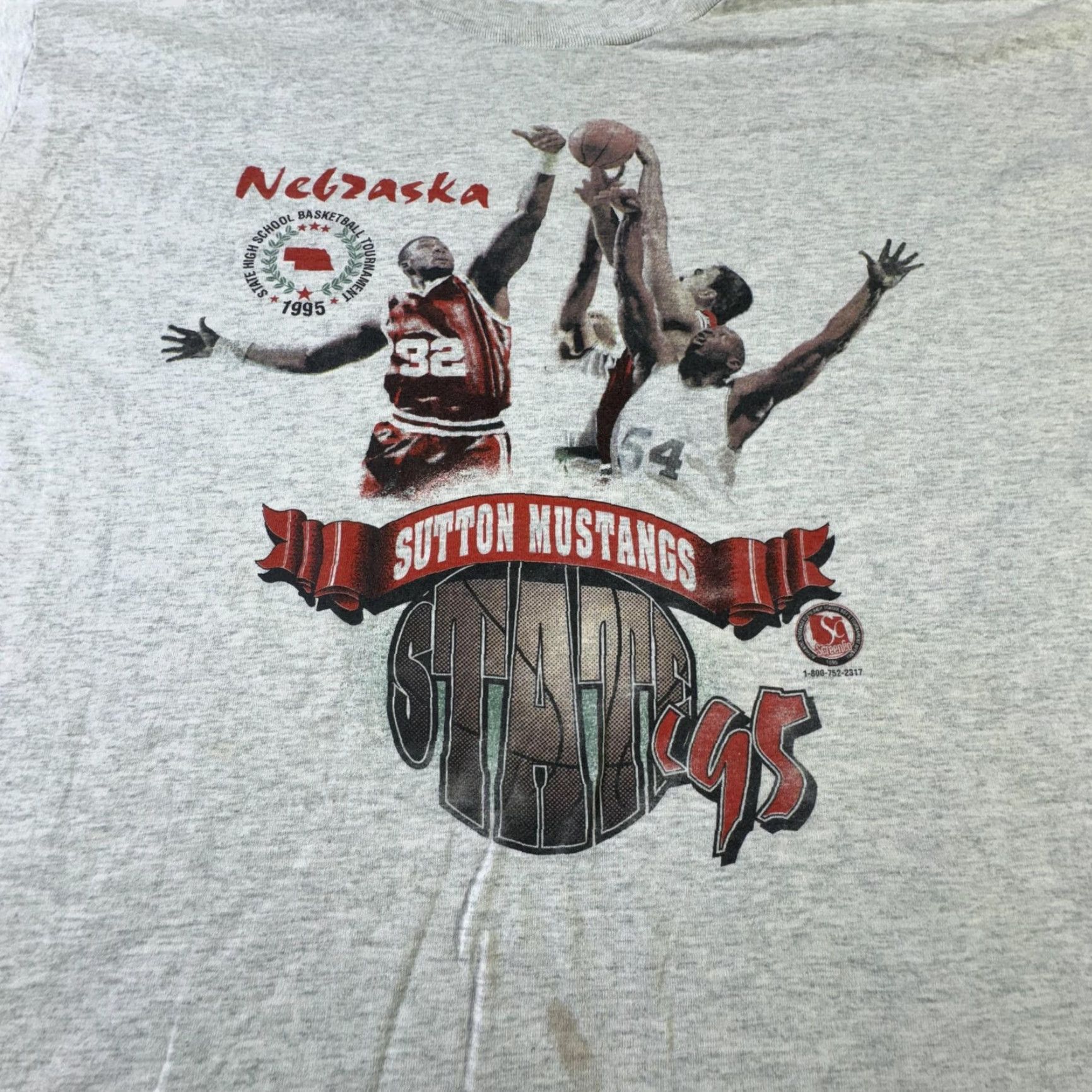 Fruit Of The Loom VINTAGE Sutton Mustangs Shirt Mens XL Gray Nebraska State Basketball 90s USA Tee Size US XL / EU 56 / 4 - 2 Thumbnail