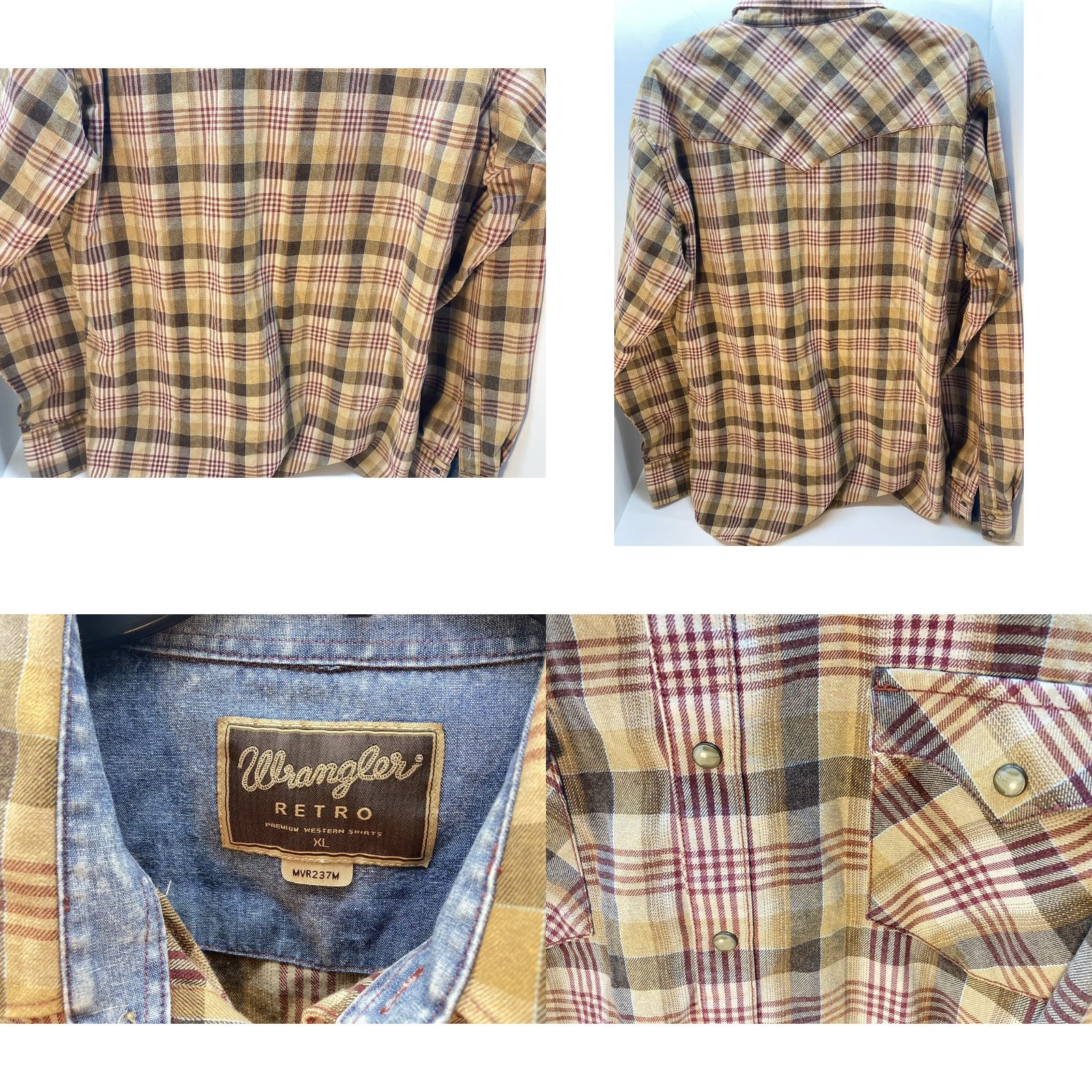 Wrangler Wrangler Pearl Snap Shirt Mens XL Brown Plaid Western Rockabilly Cowboy Button-Up Collared Long Sleeve Size US XL / EU 56 / 4 - 8 Thumbnail