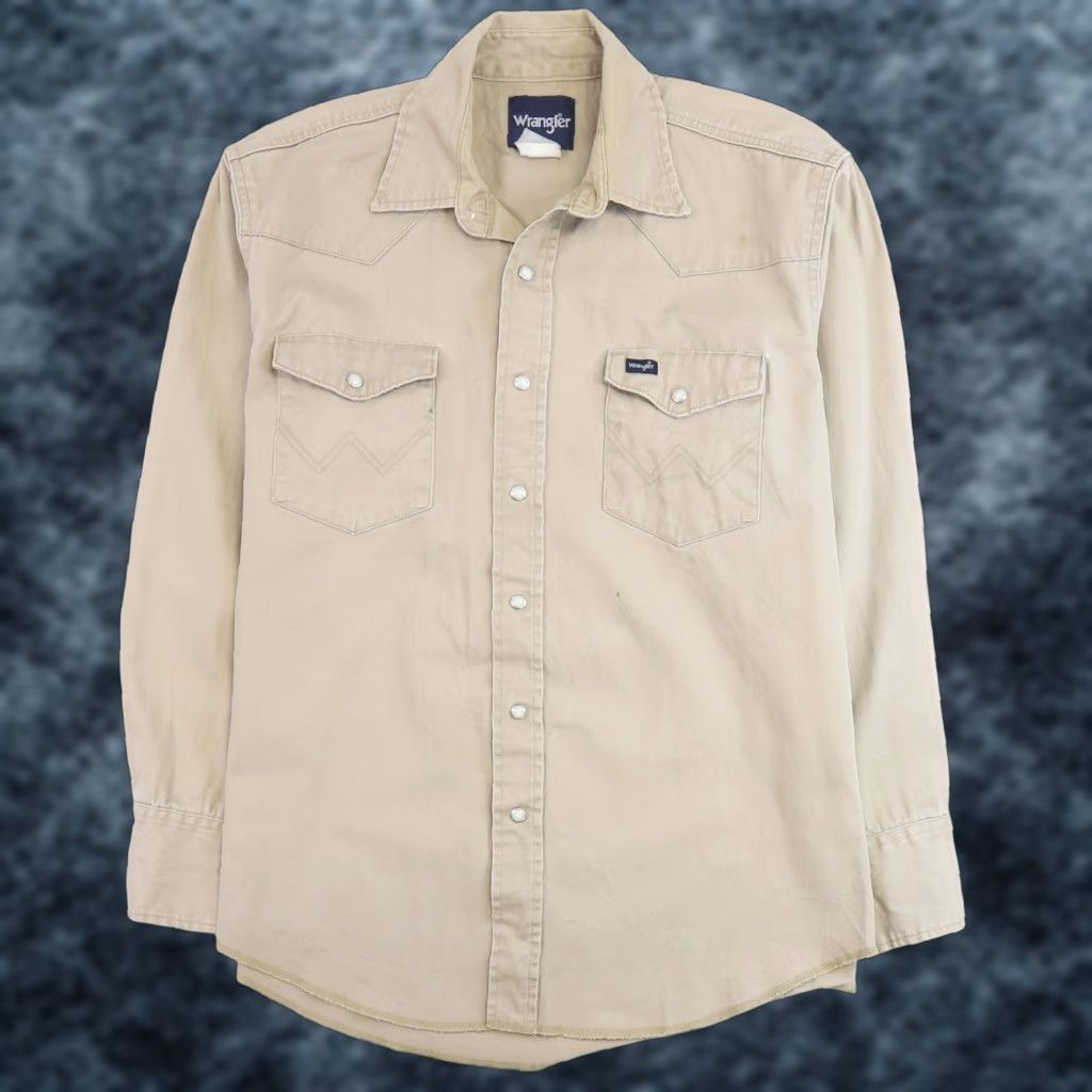 Vintage Wrangler Western Pearl Snap Shirt Men Large Beige Cotton