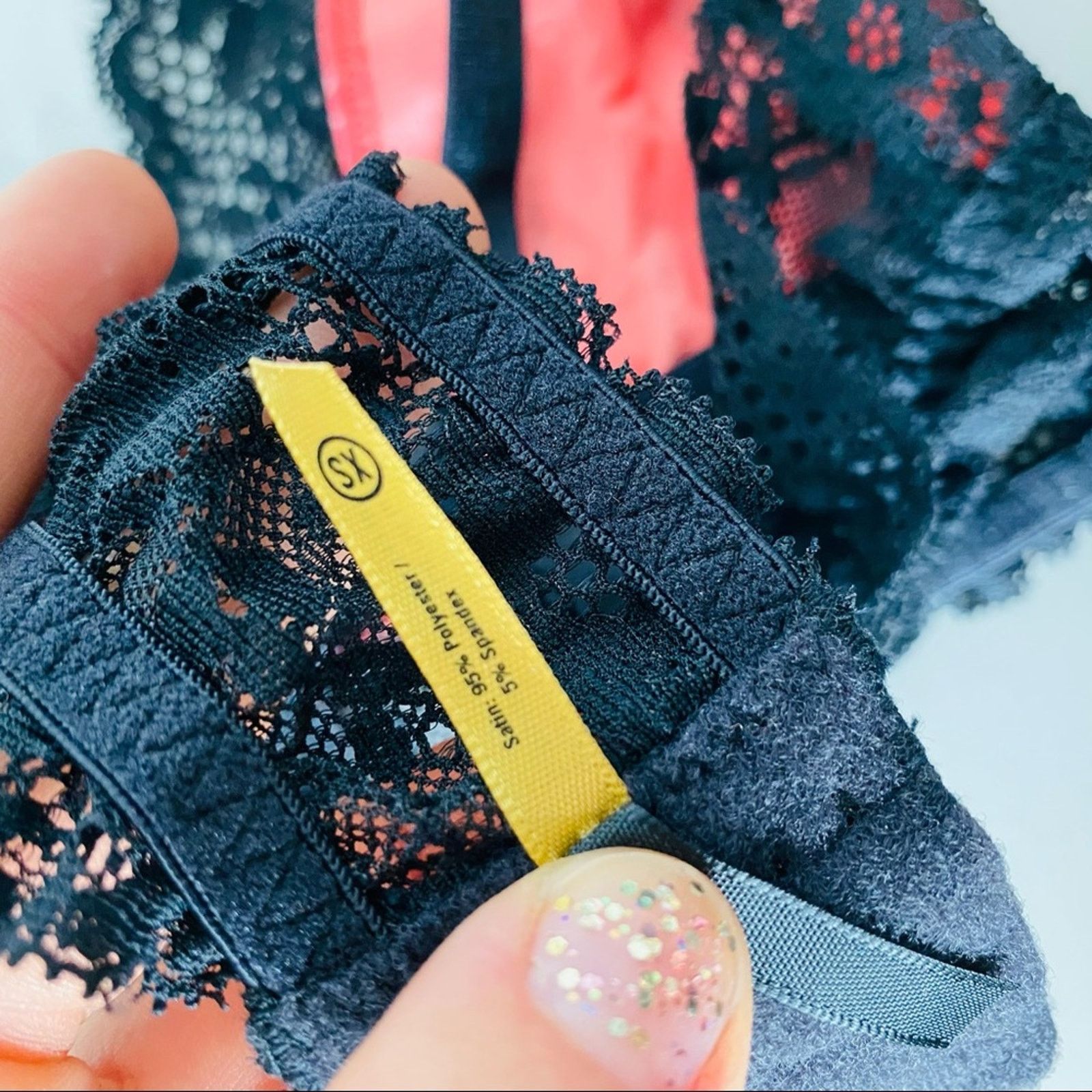 Dolls Kill NEW LOVE HAUS Black Lace Neon Pink Satin Triangle Bra Top Size ONE SIZE - 5 Thumbnail