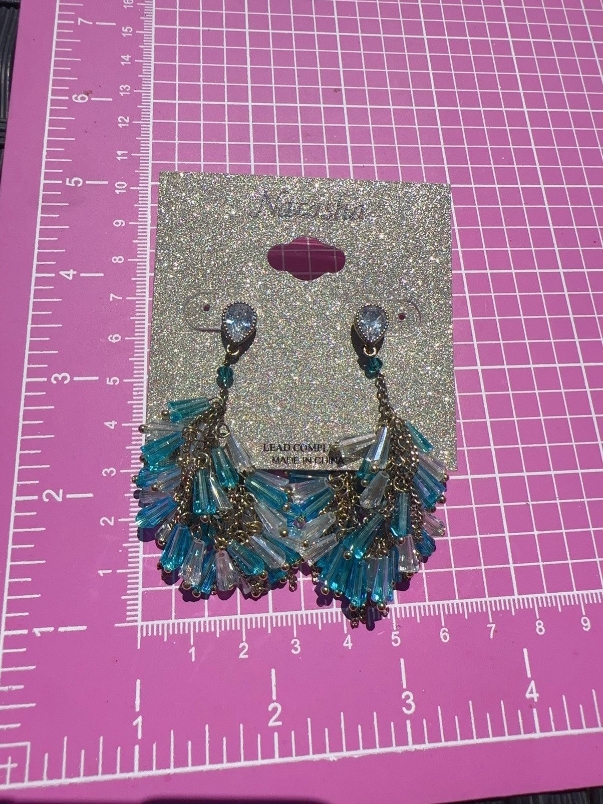 Designer Natasha water blue beads tassels stud back unique closure Size ONE SIZE - 1 Thumbnail