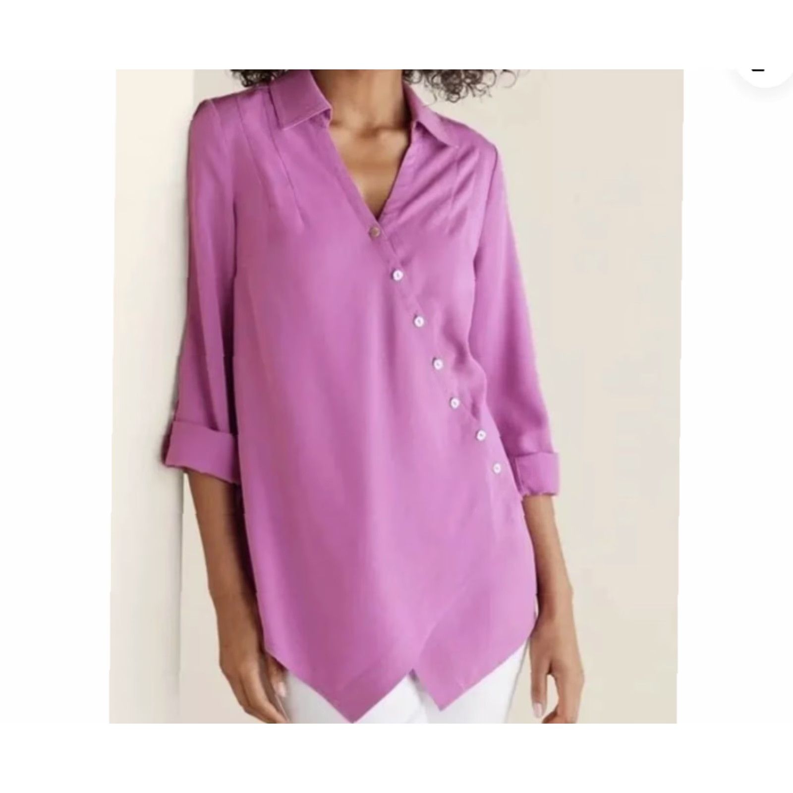 Soft Surroundings Soft Surroundings Womens Pink Lilac Washed Tencel Roll Tab Sleeve Tunic-Size L Size L / US 10 / IT 46 - 2 Thumbnail