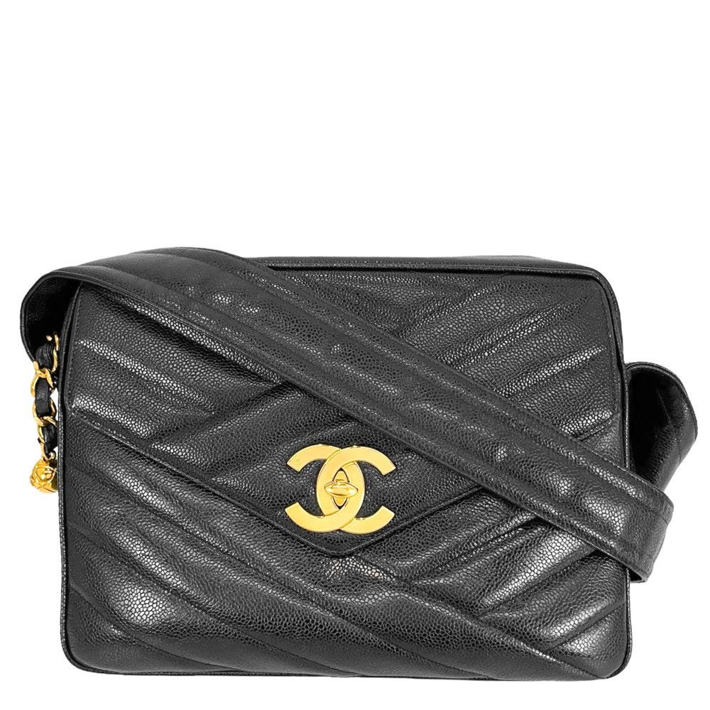 image of Chanel Coco Mark Turnlock Crossbody Bag Caviar Skin Black, Women's