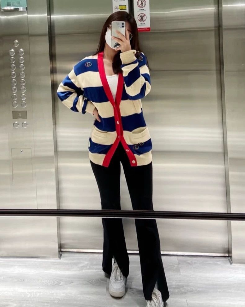 Gucci Gucci Color-blocked double G embroidered striped cotton V-n Size US S / EU 44-46 / 1 - 9 Thumbnail