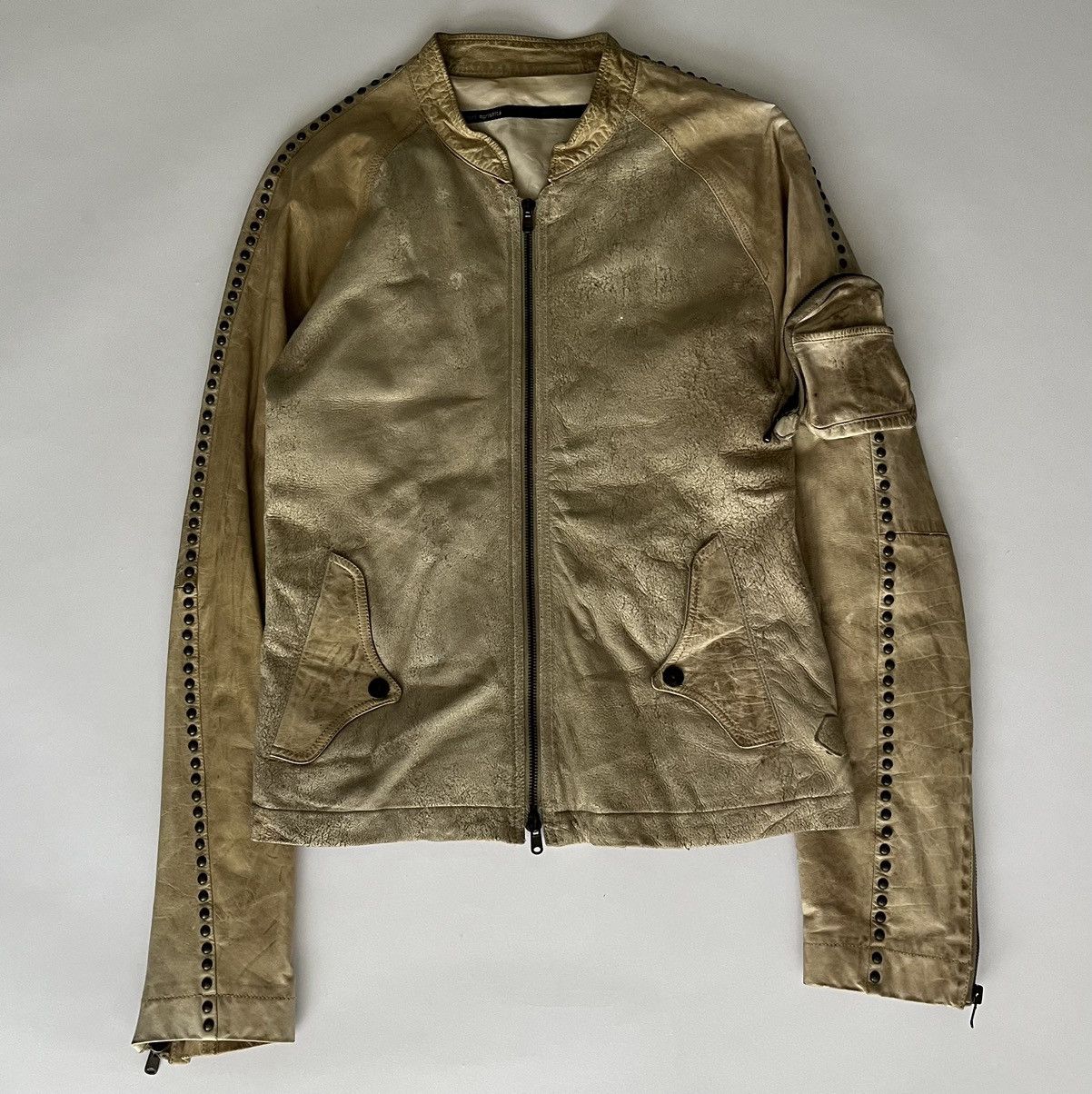image of Kiminori Morishita 2000's Studded Leather Jacket in Beige, Men's (Size Small)