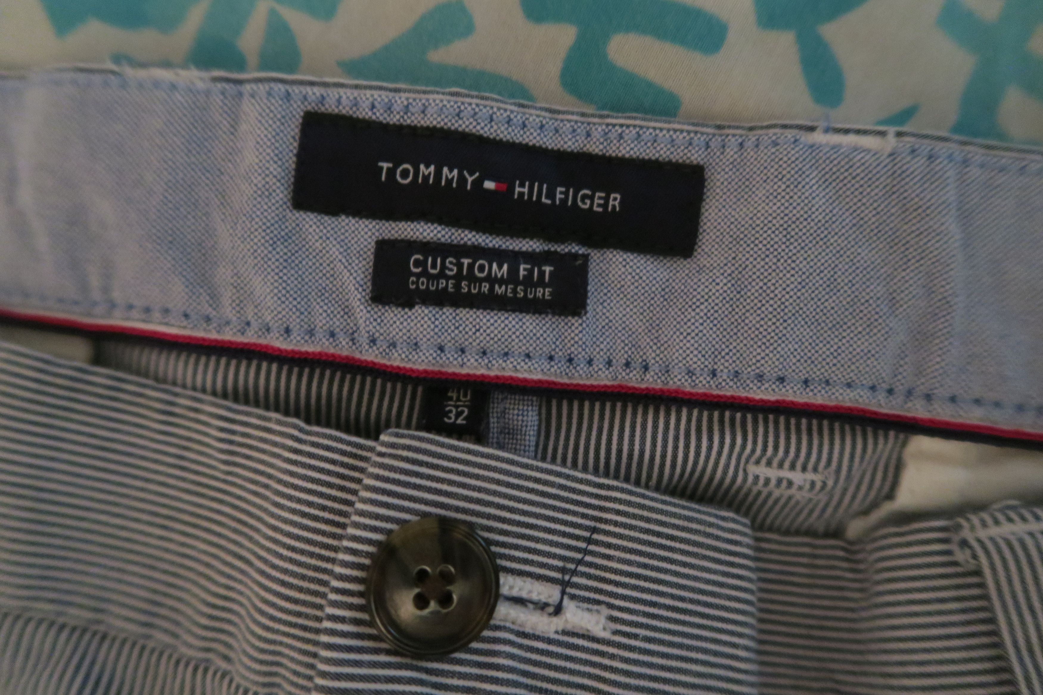 Tommy Hilfiger Custom Fit Stretch Chino Pants Pinstripe Blue