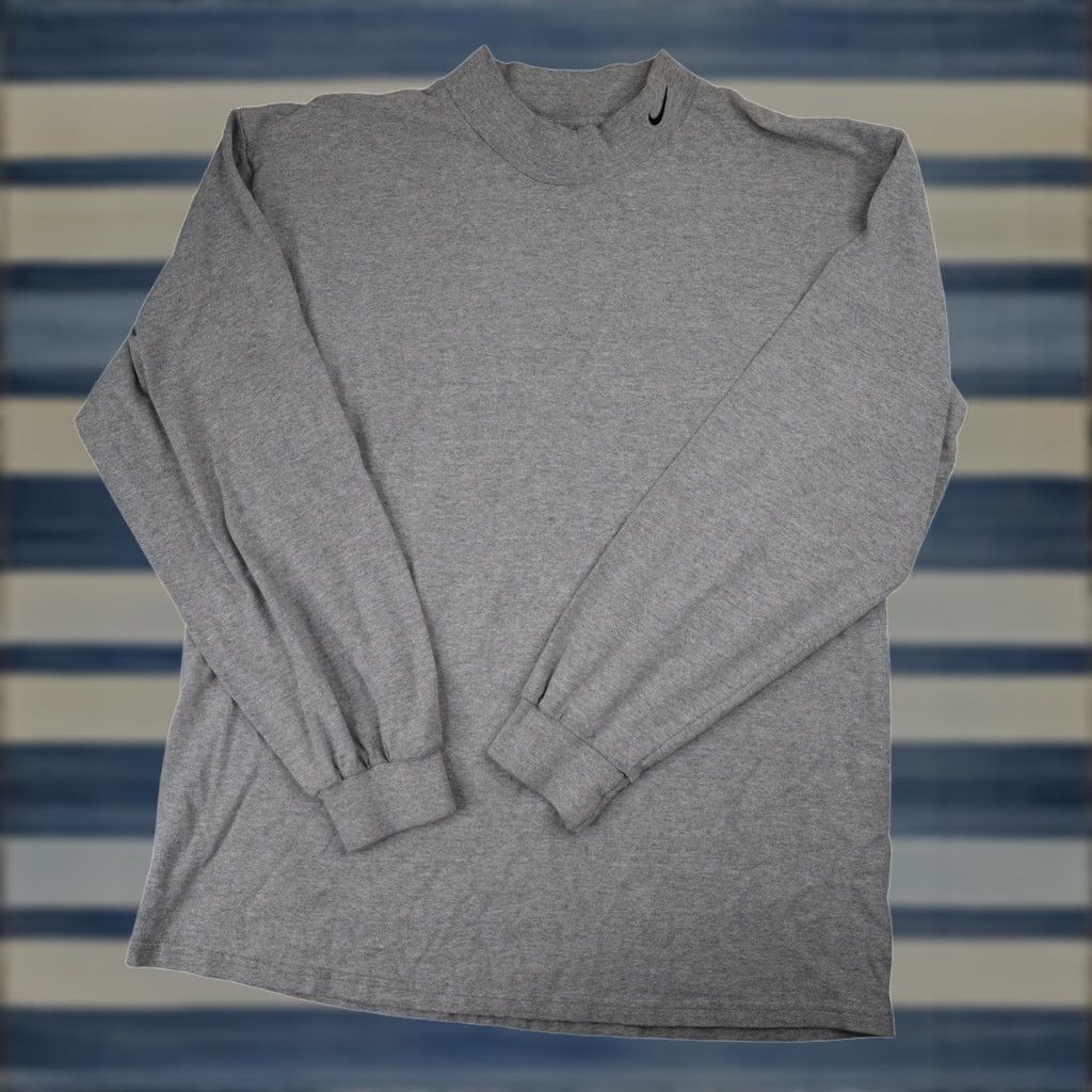 Nike VINTAGE Nike Mens Large Mini Swoosh Moc Neck Long Sleeve T Shirt Gray Size US L / EU 52-54 / 3 - 1 Thumbnail