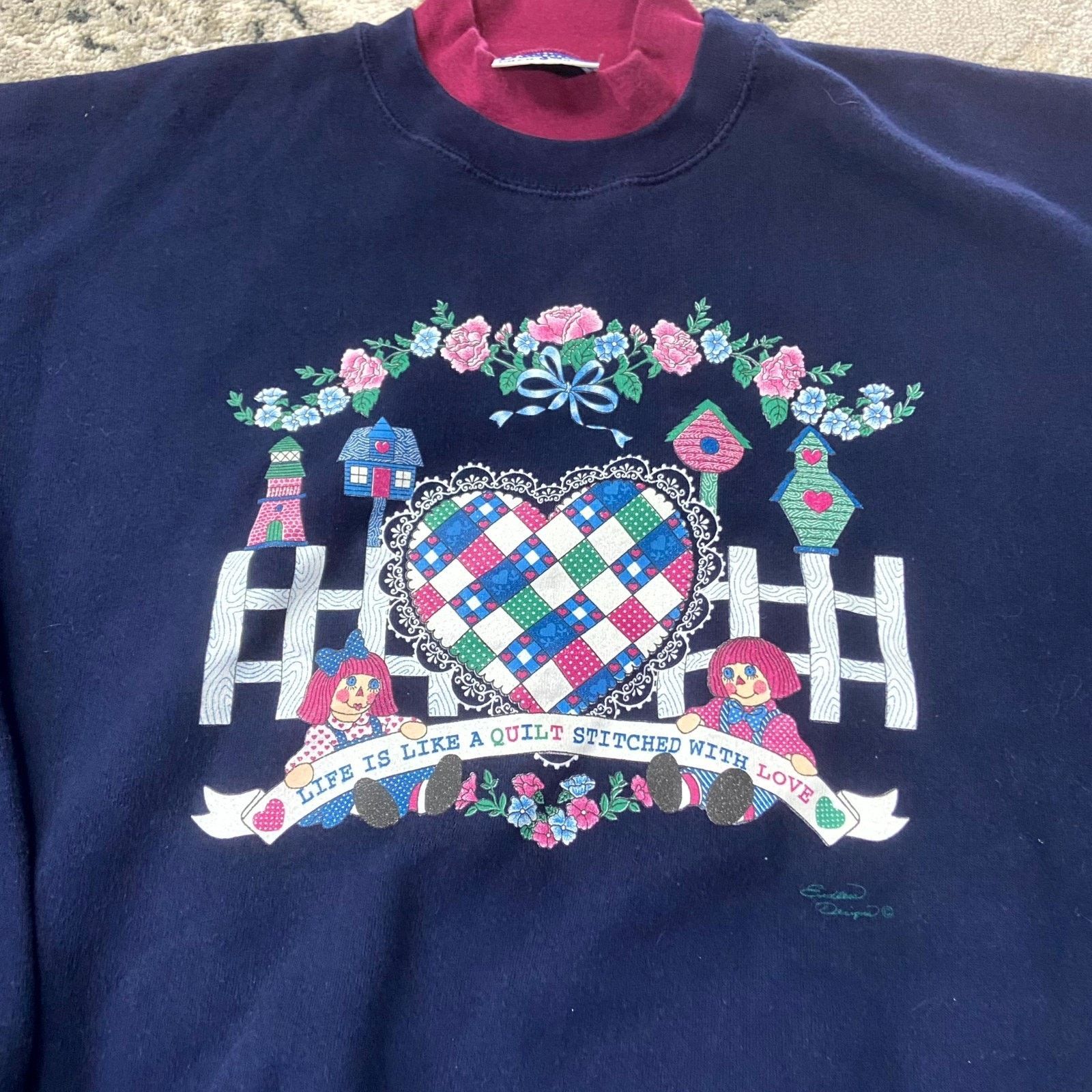 & Other Stories VTG 90s Endless Designs Sweatshirt Sz L Life Is Like A Quilt Size L / US 10 / IT 46 - 3 Thumbnail