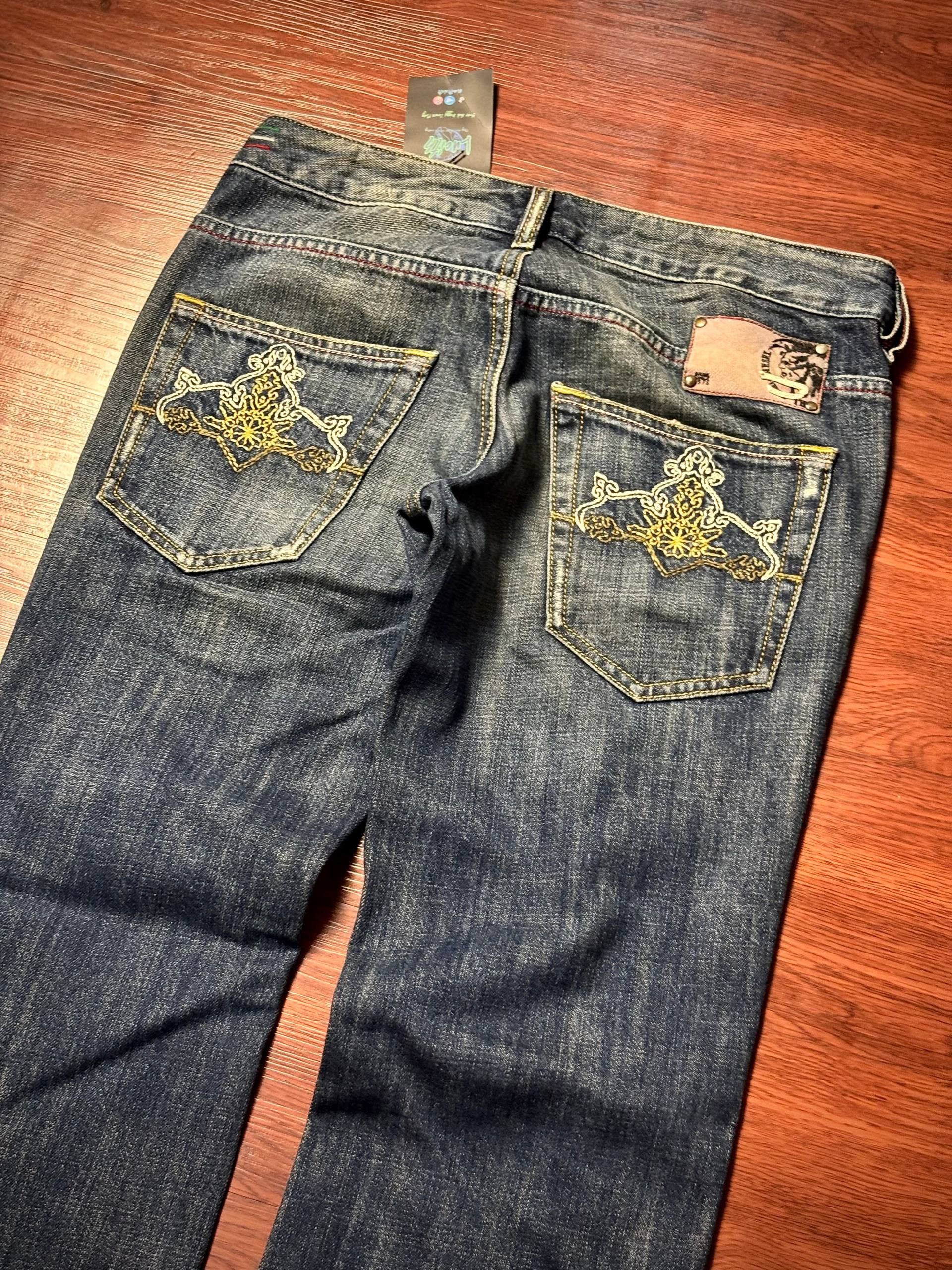 Adidas × Diesel Vintage Y2K Diesel Ryoth Styles Designer Bootcut Denim Pants Size 32" / US 10 / IT 46 - 2 Thumbnail