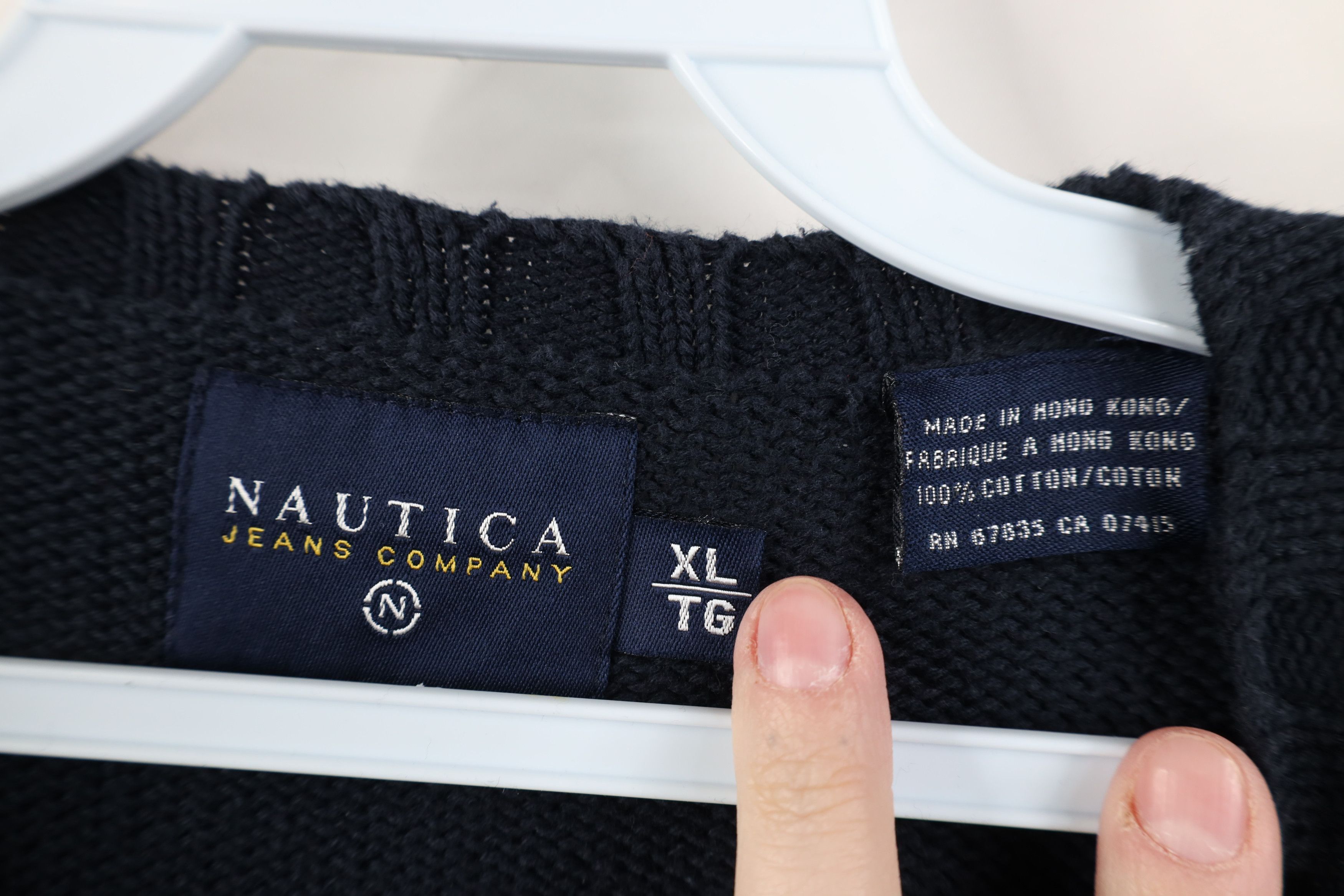 Nautica Vintage 90s Nautica Heavyweight Cotton Knit V-Neck Sweater Size US XL / EU 56 / 4 - 7 Thumbnail