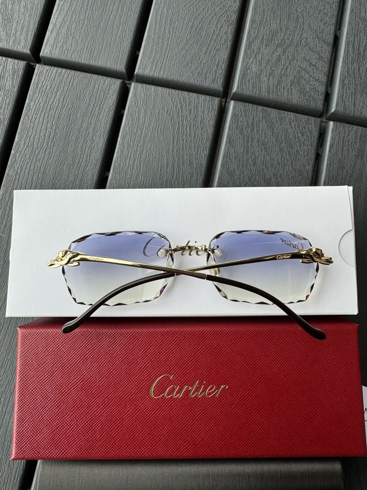 Cartier Cartier Panther Pantherè Gold Diamond Cut Sunglasses Size ONE SIZE - 4 Thumbnail