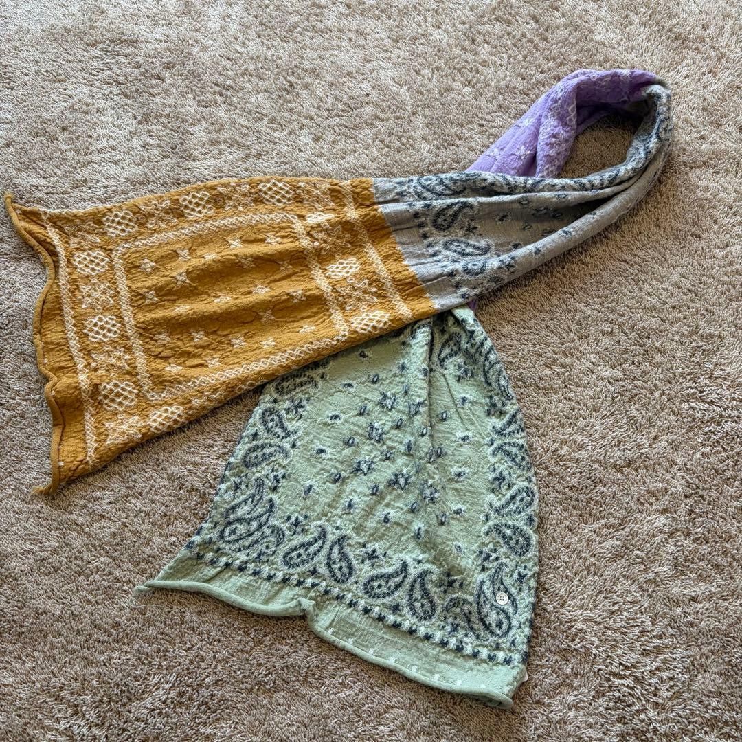 KAPITAL Wool Pastel Bandana Cross HAPPY Scarf
