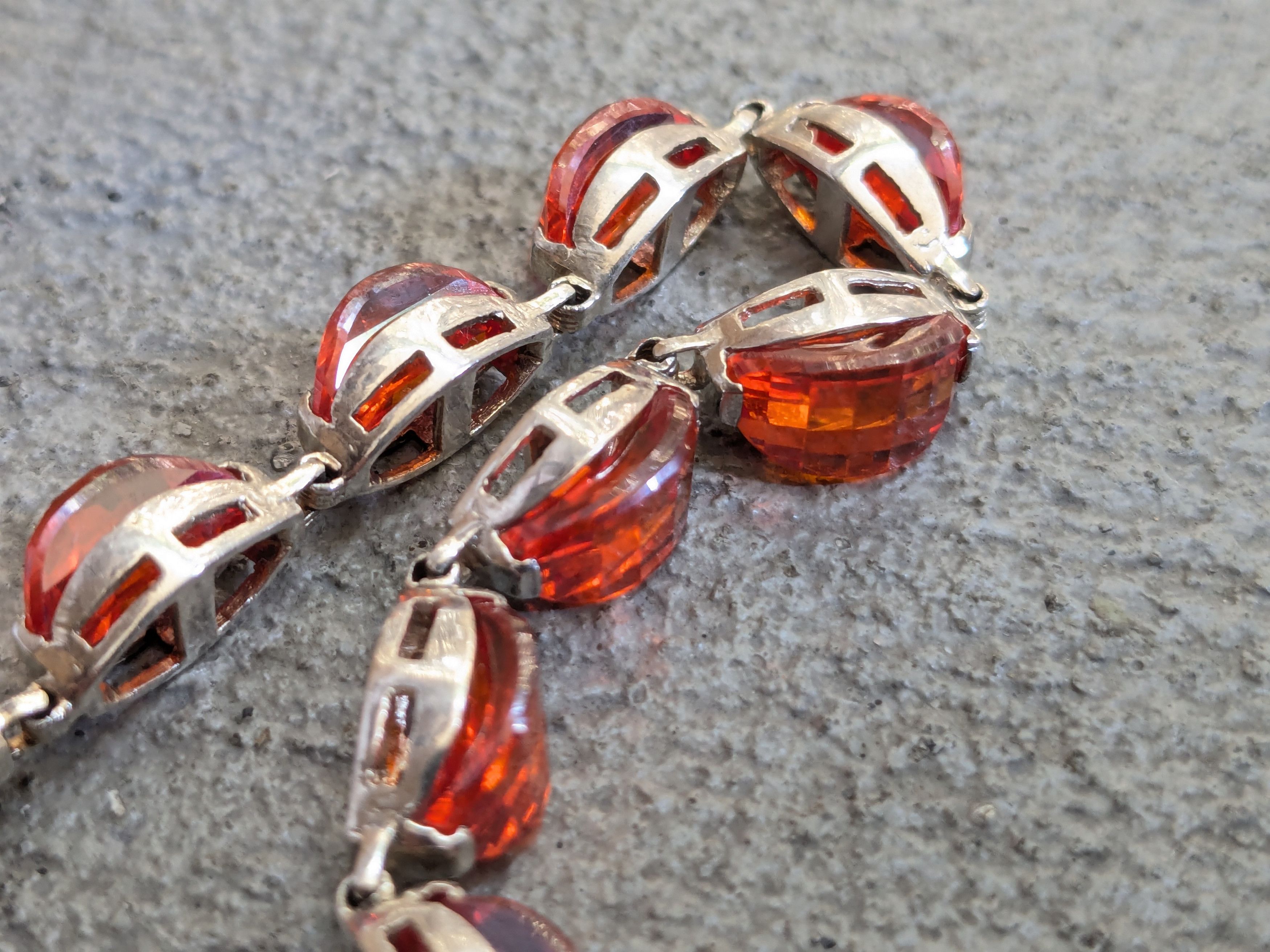 Other Sterling Silver Tennis Bracelet Orange Glass 7.25 Size ONE SIZE - 6 Thumbnail