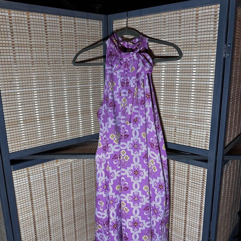 Ann Taylor Ann Taylor Lilac with Floral & Tile Print A-line Dress Size L / US 10 / IT 46 - 4 Thumbnail