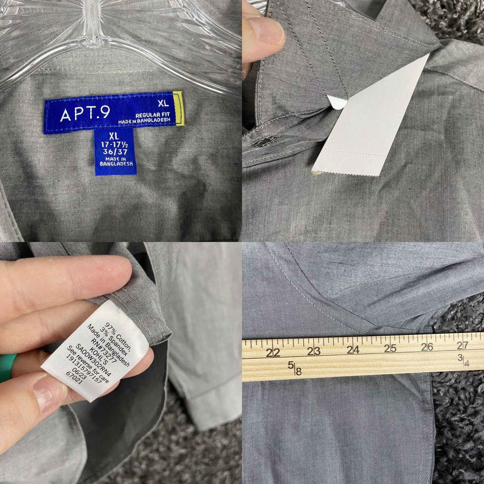 Apt. 9 Apt. 9 Dress Shirt Long Sleeve Regular Fit Mens XL Gray Size 46R - 8 Thumbnail