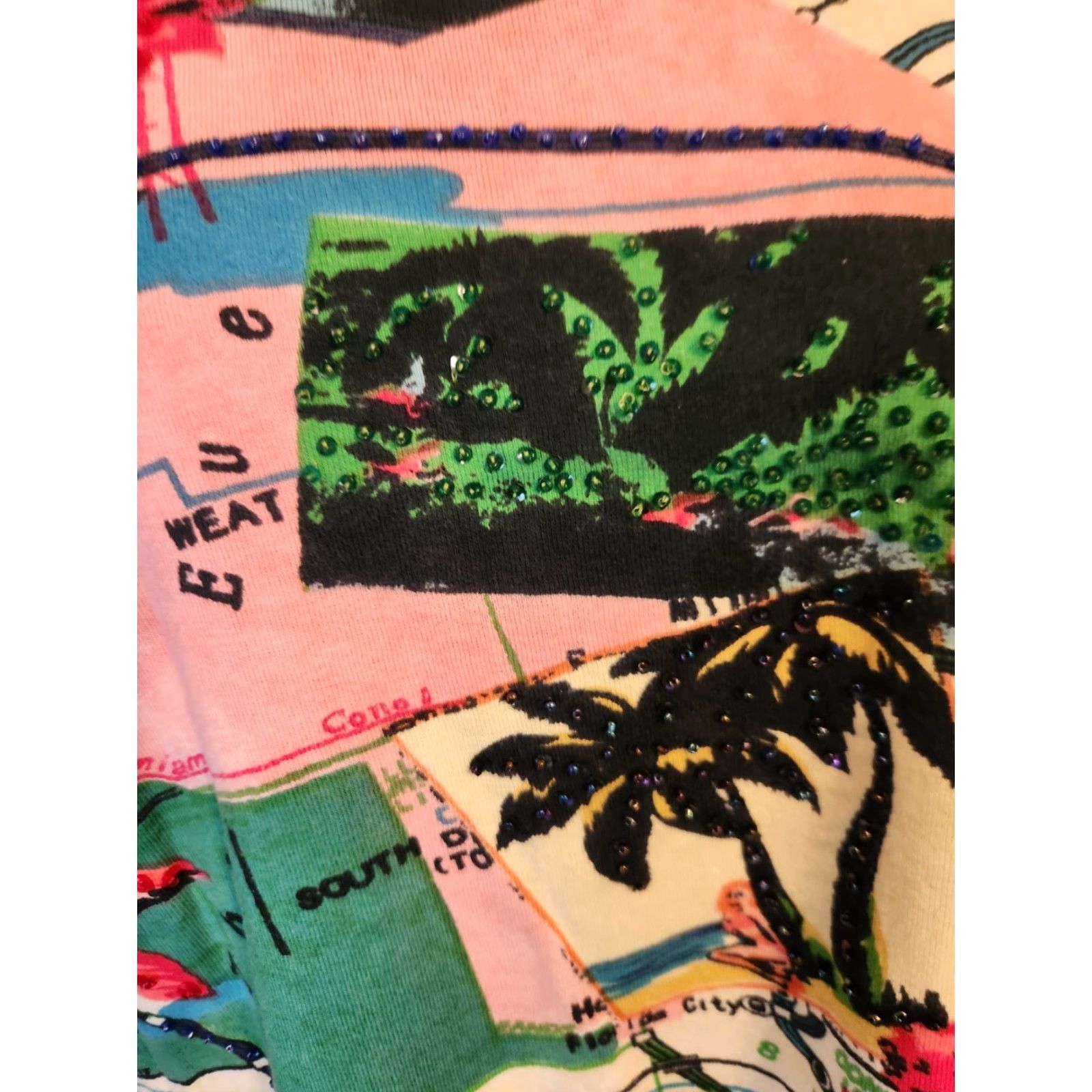 Vintage Artscapes Beaded Florida Miami Travel Map Artsy Top Shirt 2X Plus Size XXL / US 16-18 / IT 52-54 - 2 Thumbnail