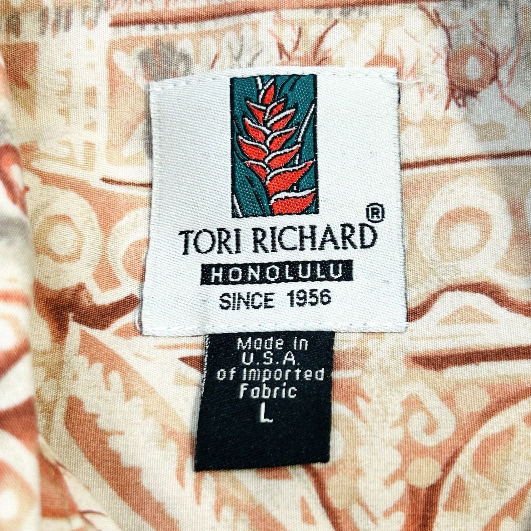 Tori Richard VINTAGE Tori Richard Honolulu Shirt Hawaiian Tropical Silk Palm Tree Button-Up Short Sleeve Men L Orange/Tan Mens Size US L / EU 52-54 / 3 - 3 Thumbnail