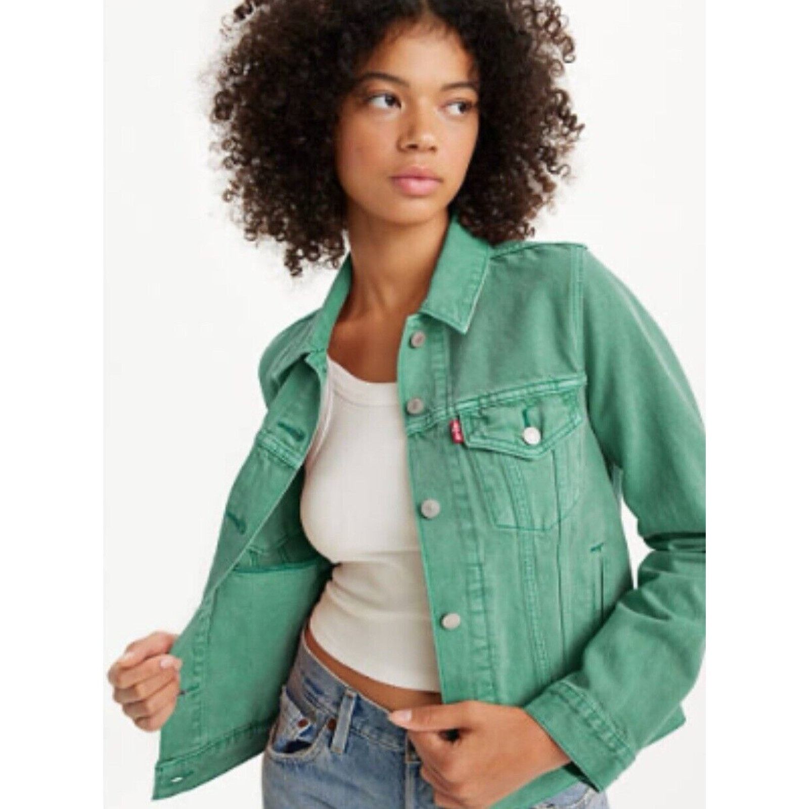 Levi's Levi’s Premium Original Trucker Jacket Green Womens XS Denim Size XS / US 0-2 / IT 36-38 - 2 Thumbnail